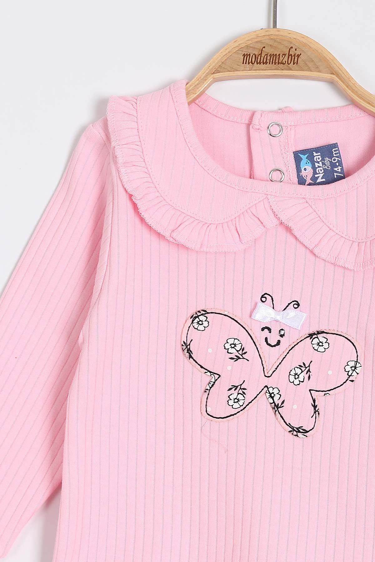 Pembe (9-24 Ay) Kelebek Nakışlı Yaka Detaylı Kız Bebe Takım 200394