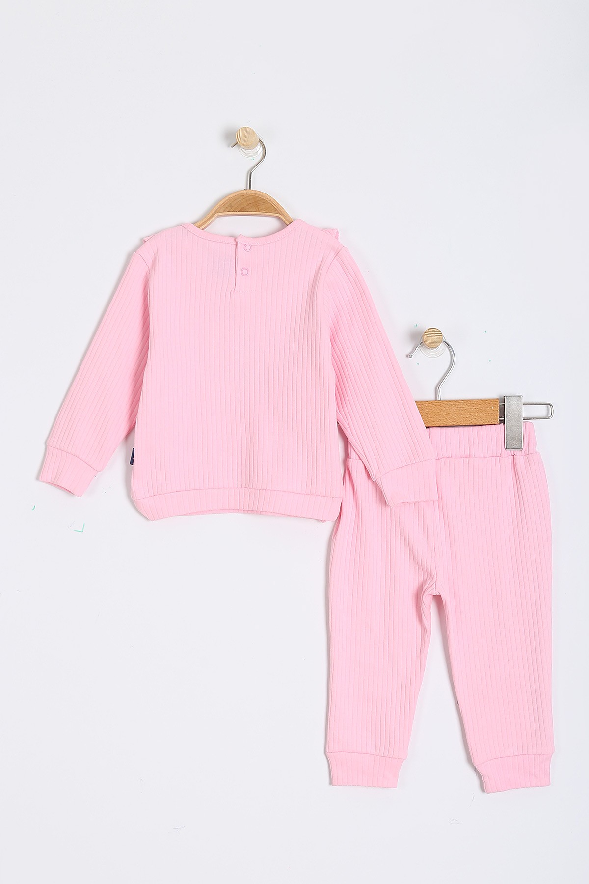 Pembe (9-24 Ay) Kelebek Nakışlı Yaka Detaylı Kız Bebe Takım 200394