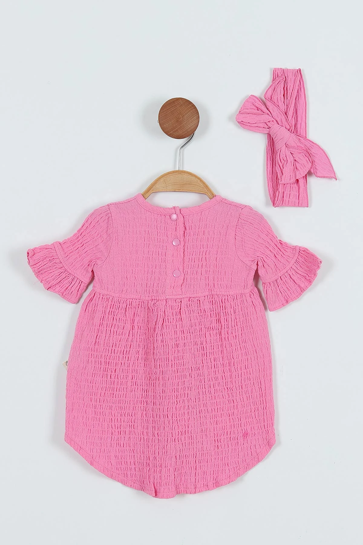Pembe (9-24 Ay) Müslin Bürümcük Kumaş Saç Bantlı Kız Bebek Elbise 263822