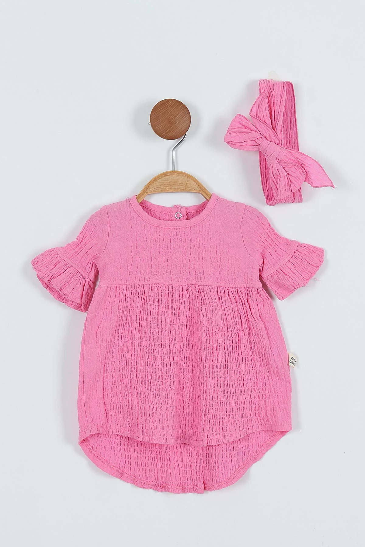 Pembe (9-24 Ay) Müslin Bürümcük Kumaş Saç Bantlı Kız Bebek Elbise 263822