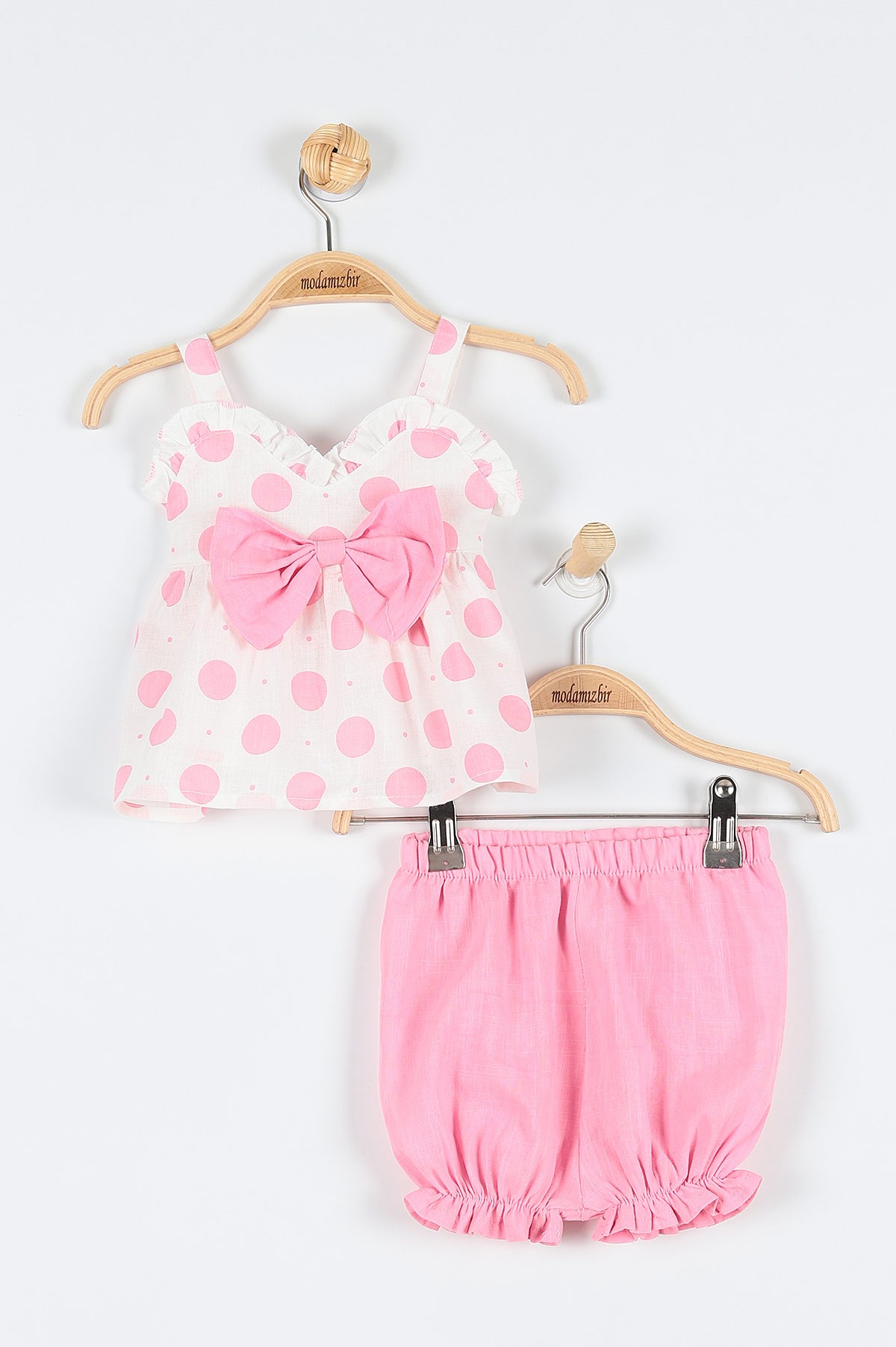 Pembe (9-24 Ay) Puanlı Fiyonklu Kız Bebe Takım 179988
