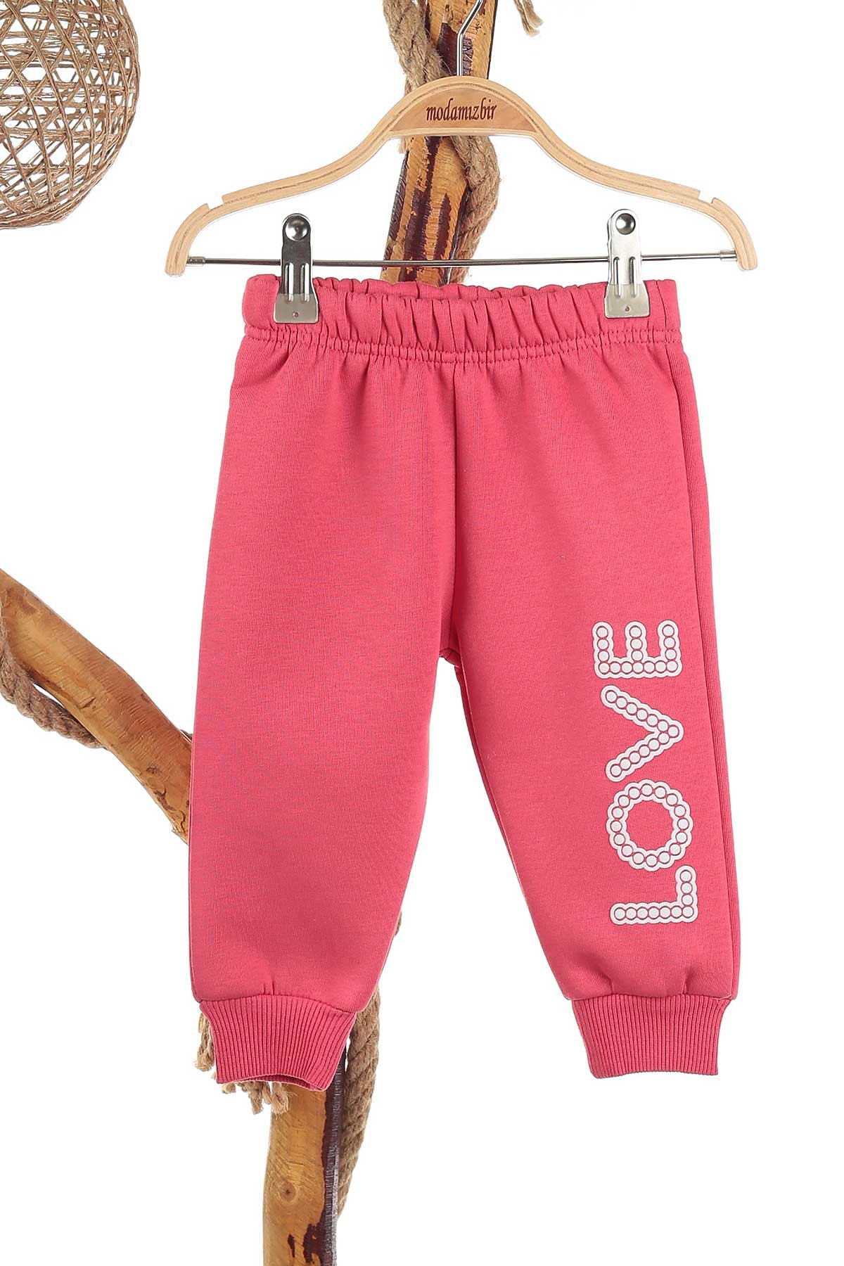 Pembe (9-24 Ay) Sup Love Baskılı Üç İp Şardonlu Kız Çocuk Takım 140574