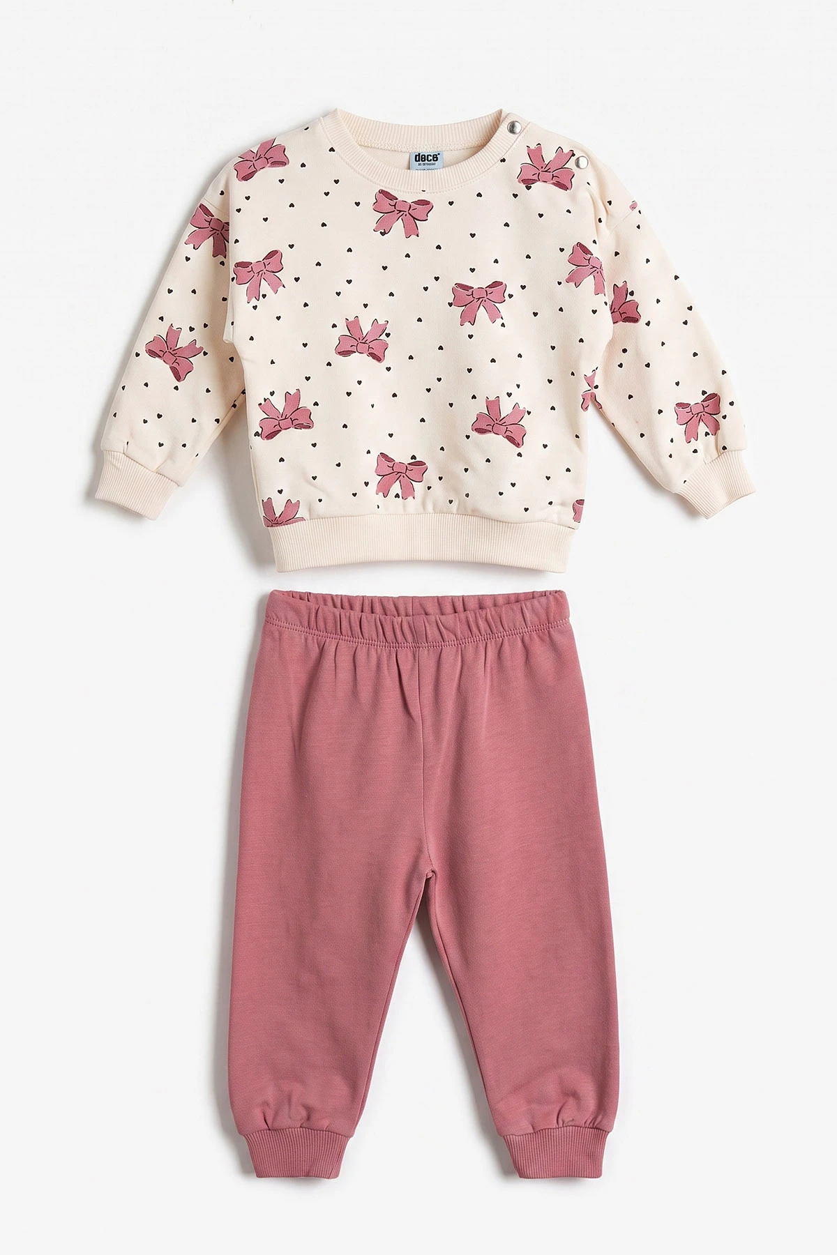 Pembe (9-24 Ay)Fiyonk Baskılı Çıtçıtlı Kız Bebek Takım 476376