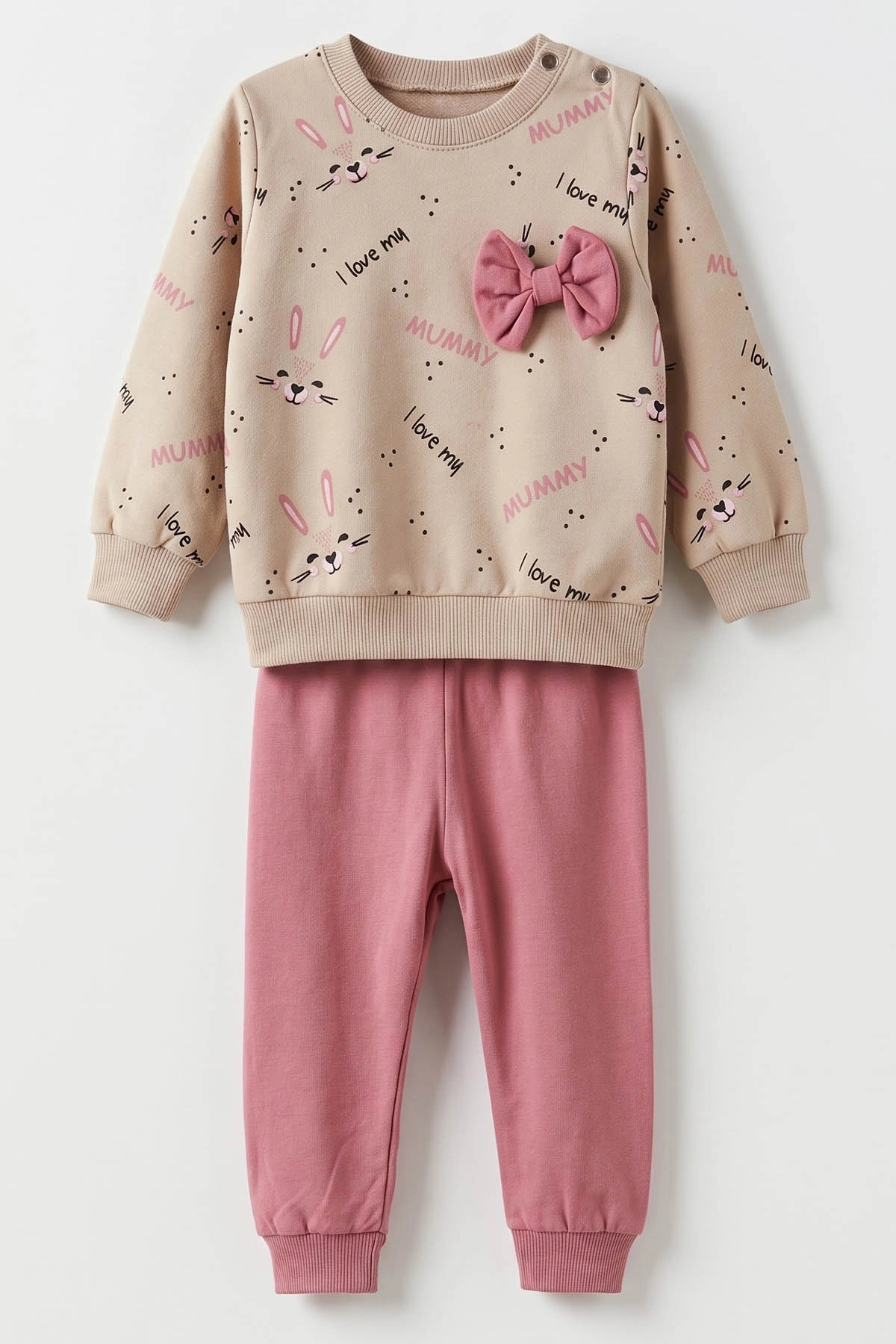 Pembe (9-24 Ay)Fiyonklu Çıtçıtlı İki İp Kız Bebek Takım 484794