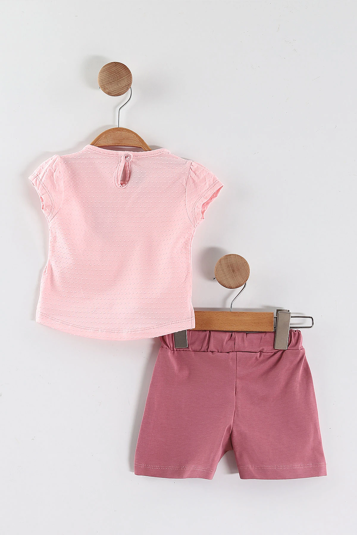 Pembe (9-36 Ay)  Nakışlı Tişörtlü   Şortlu Kız Bebek Yazlık Takım 445507