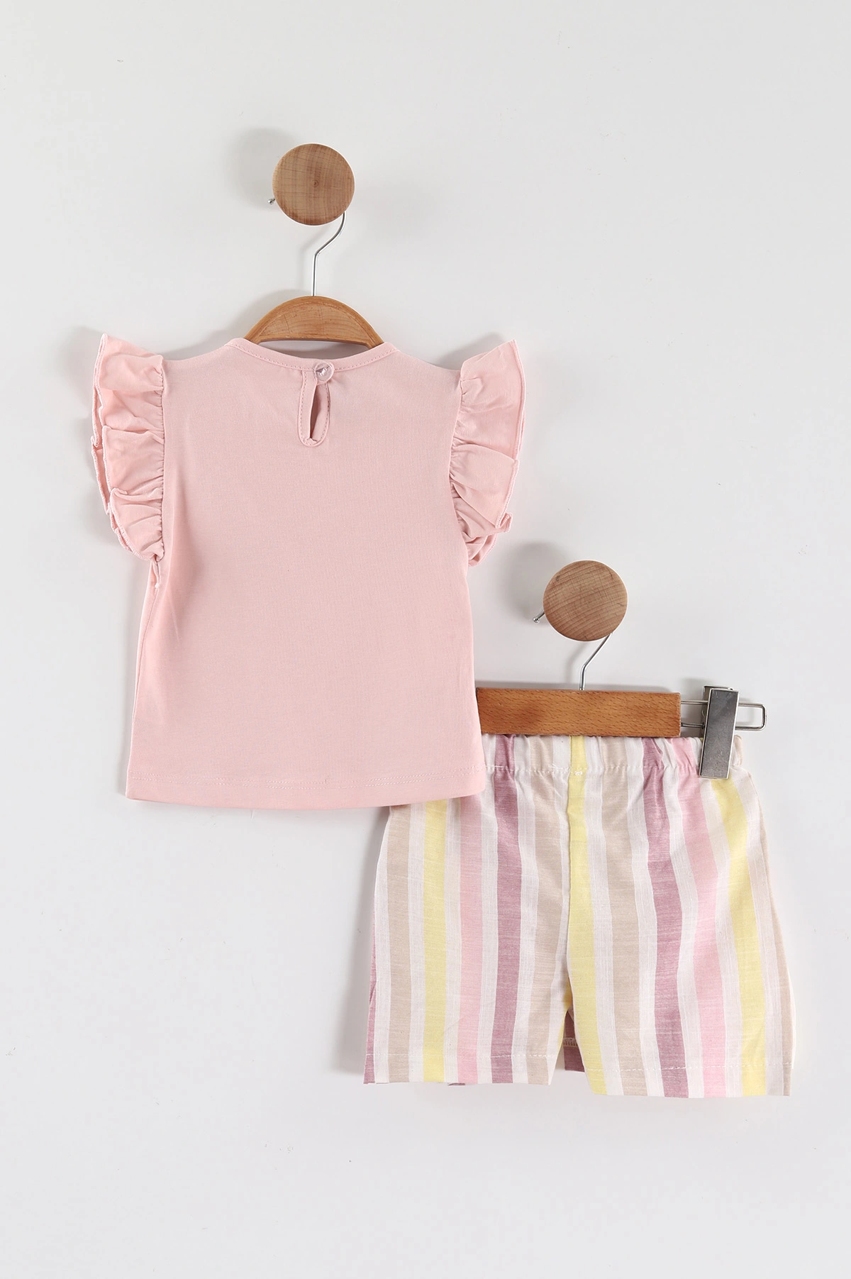 Pembe (9-36 Ay) Taşlı Kiraz Baskılı Kol Fırfırlı Şort Etekli Kız Bebek Yazlık Takım 455081