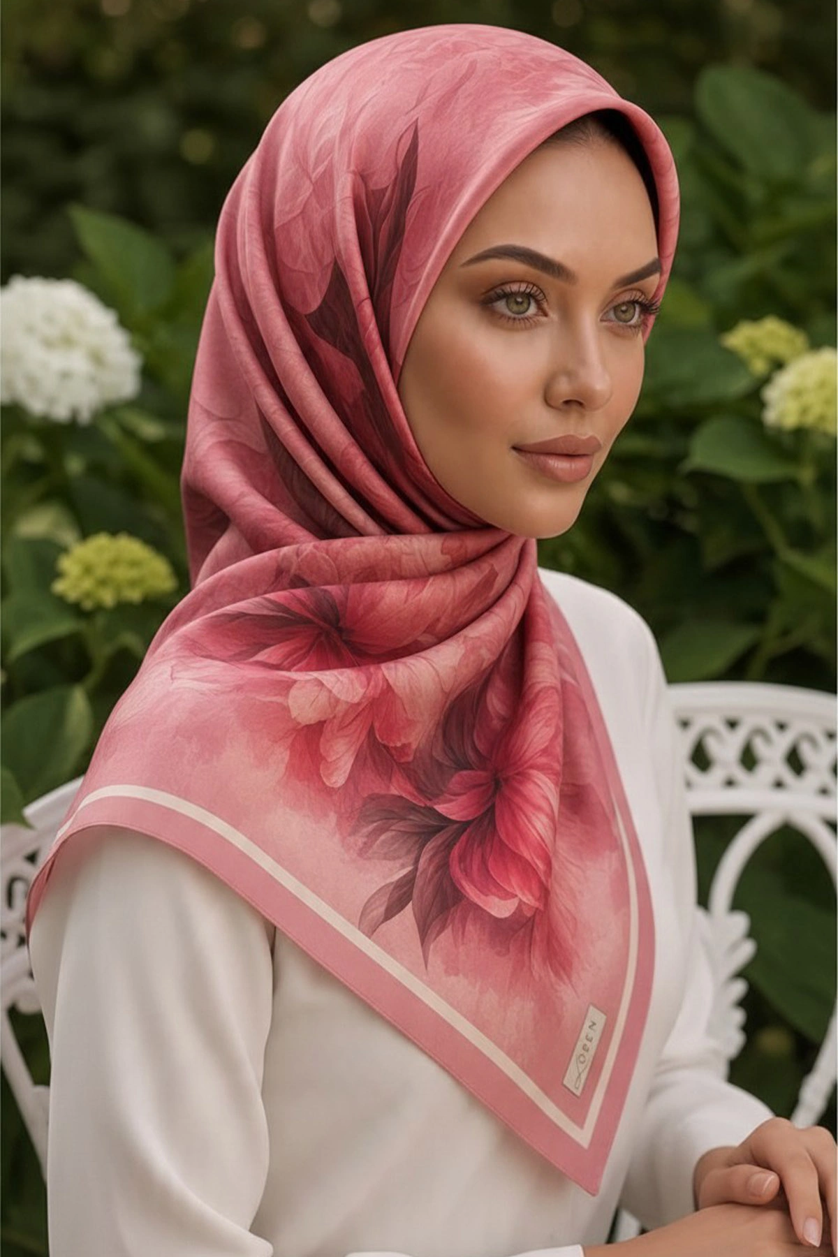 Pembe 90x90 Cm Dijital Baskılı Petalia Desen Kutulu Twill Eşarp 501141