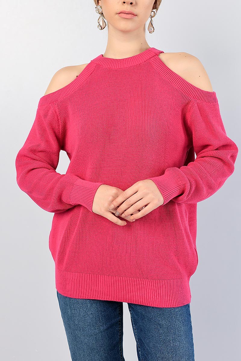 Pembe Açık Omuz Bayan Triko Kazak 82350