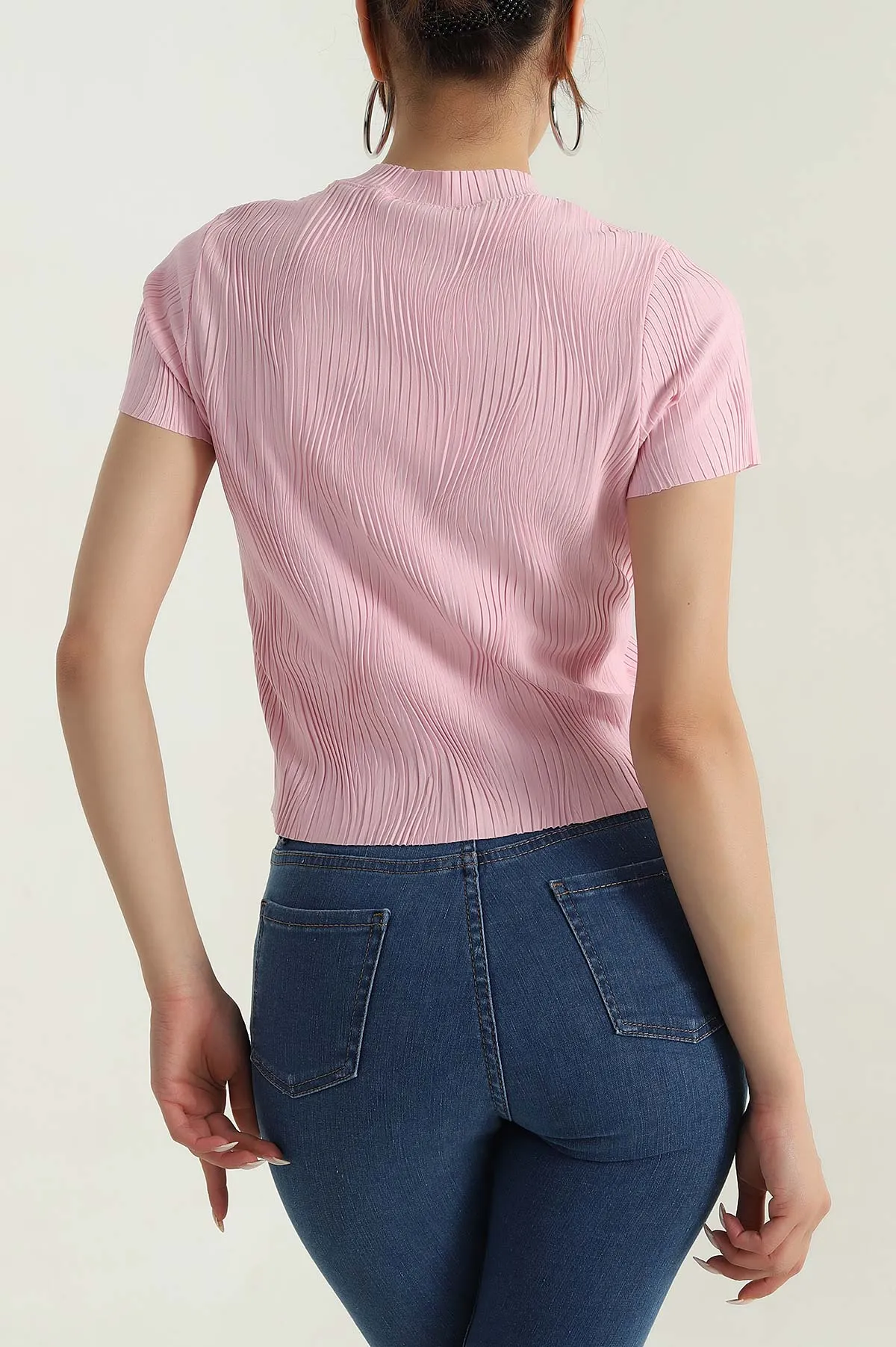 Pembe Akordiyon Kumaş Kadın Tişört 379979