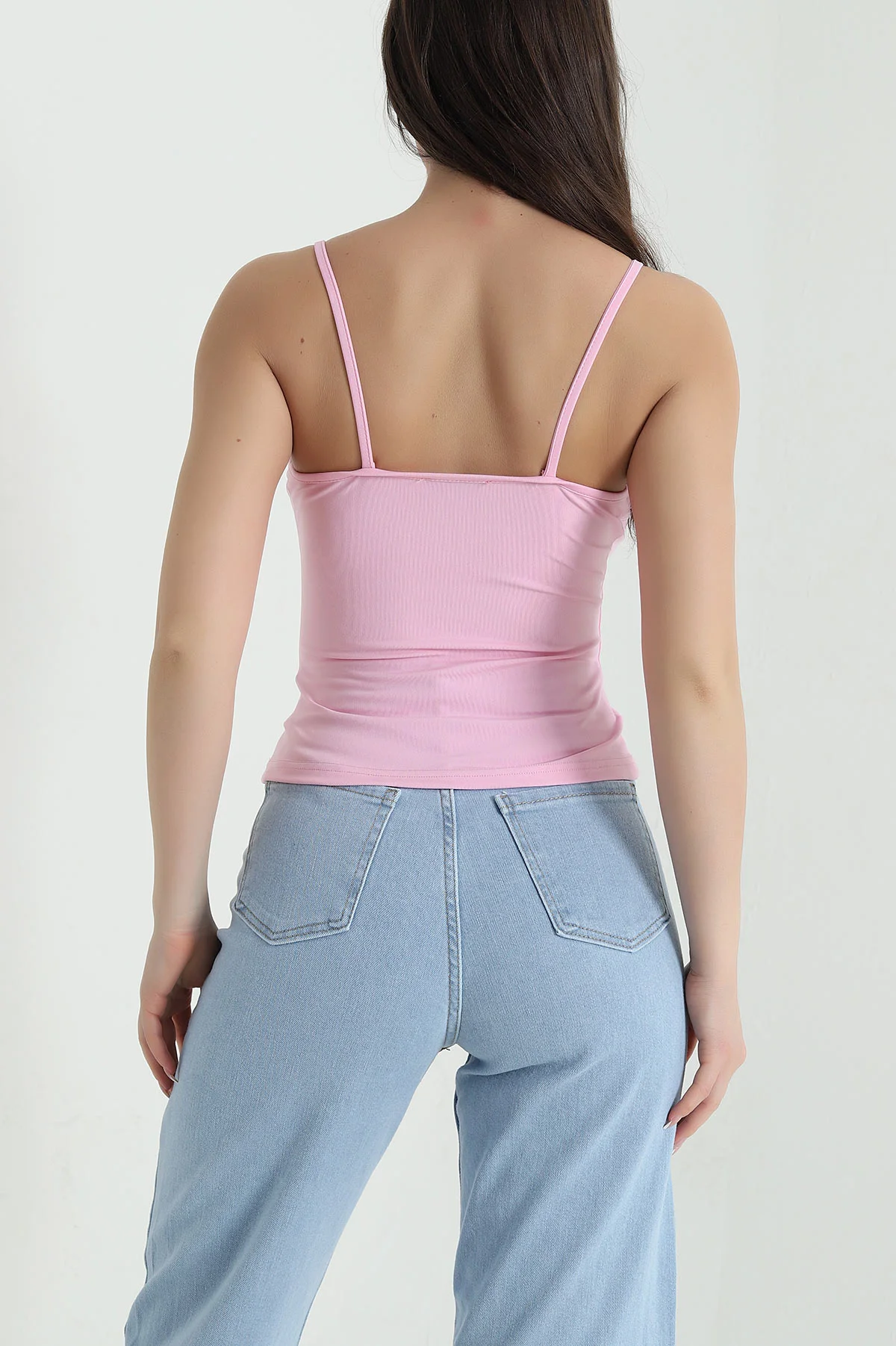 Pembe Askılı Dantelli Dalgıç Kadın Bluz 455386