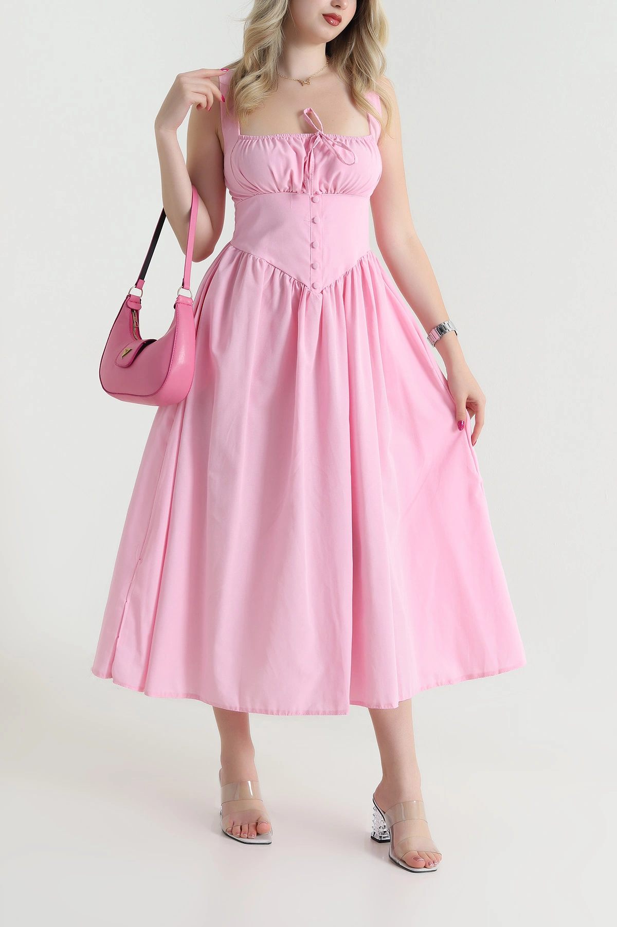 Pembe Askılı Dokuma Kadın Korse Elbise 463404