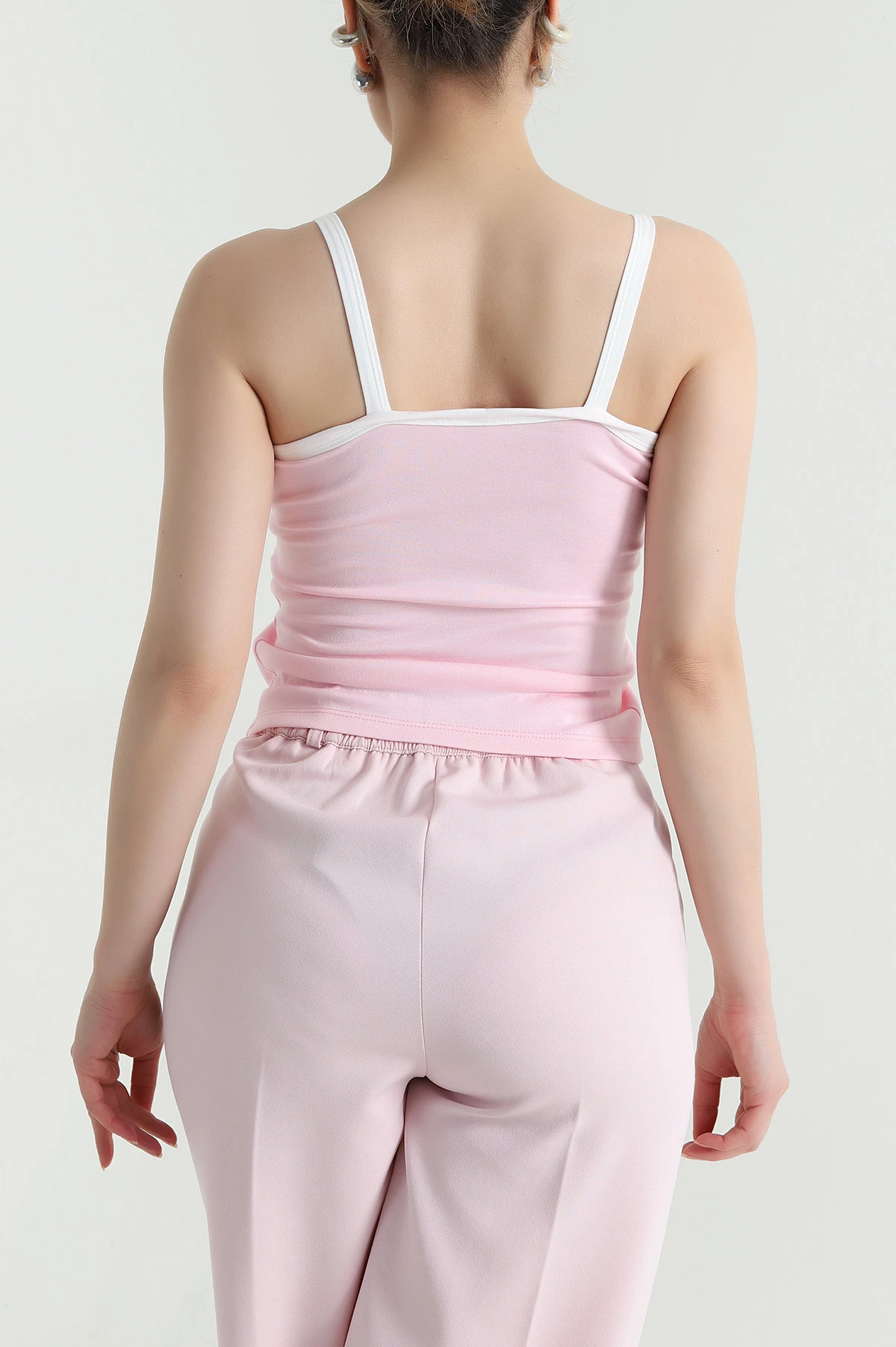 Pembe Askılı Düğmeli Modal Kadın Bluz 468865
