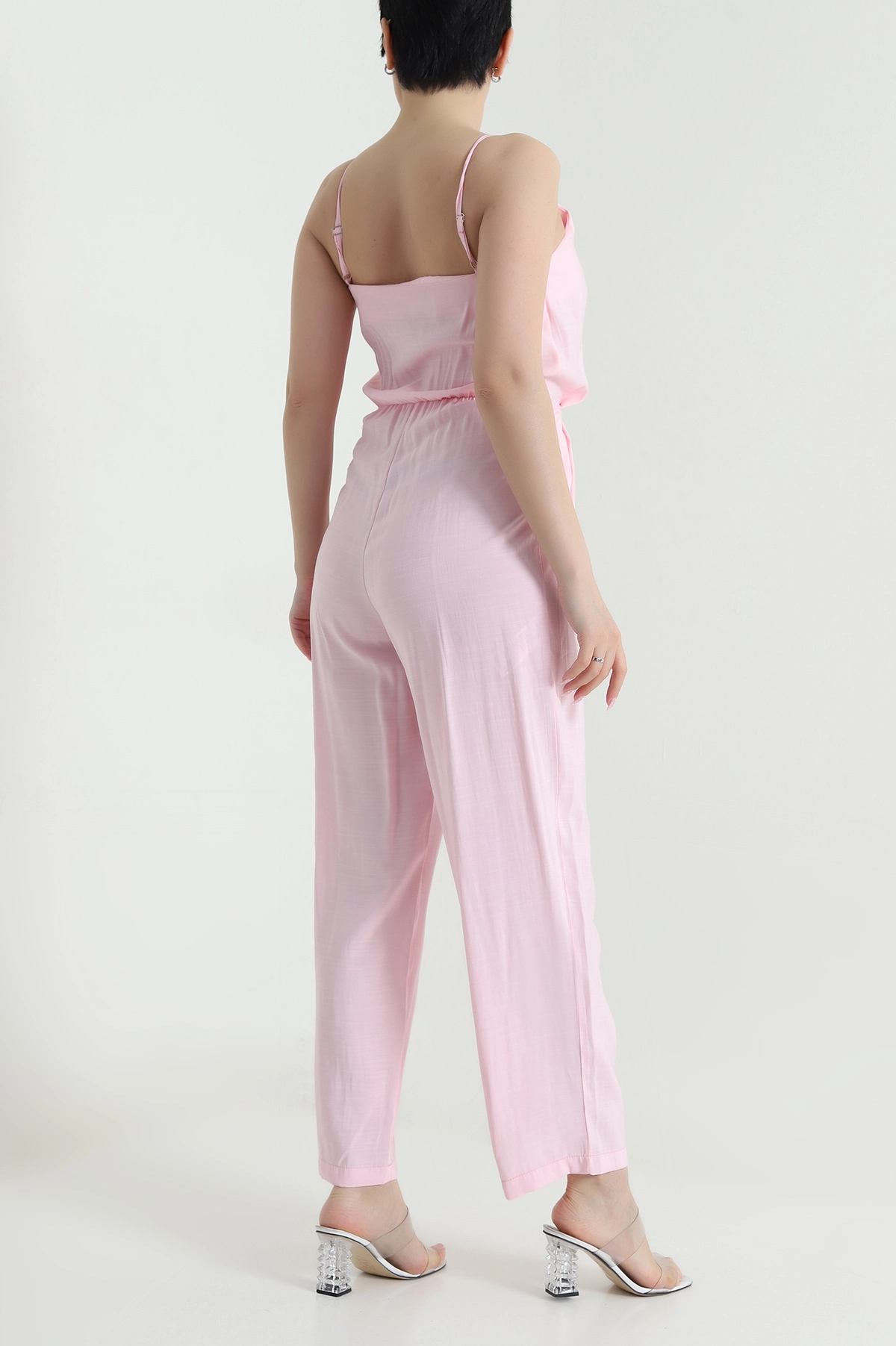 Pembe Askılı Keten Kadın Tulum 460225