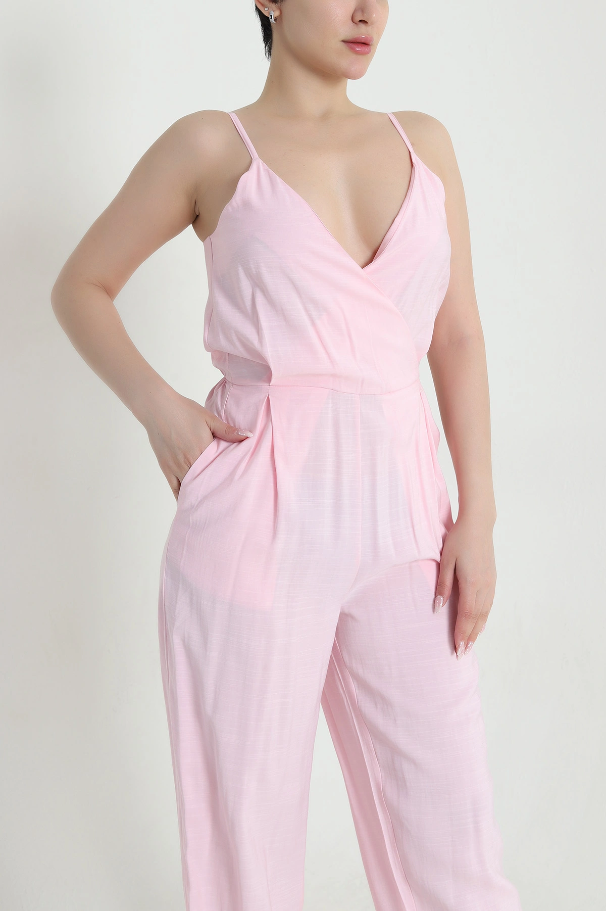 Pembe Askılı Keten Kadın Tulum 460225
