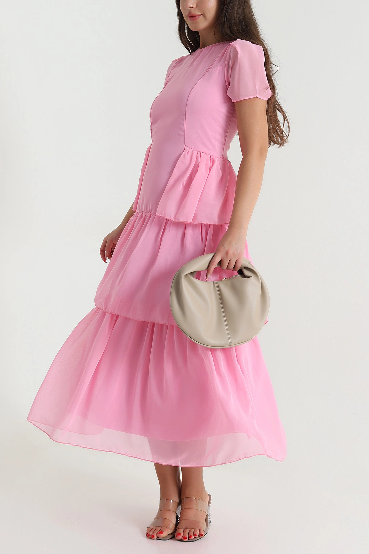 Pembe Astarlı Şifon Kadın Elbise 478155