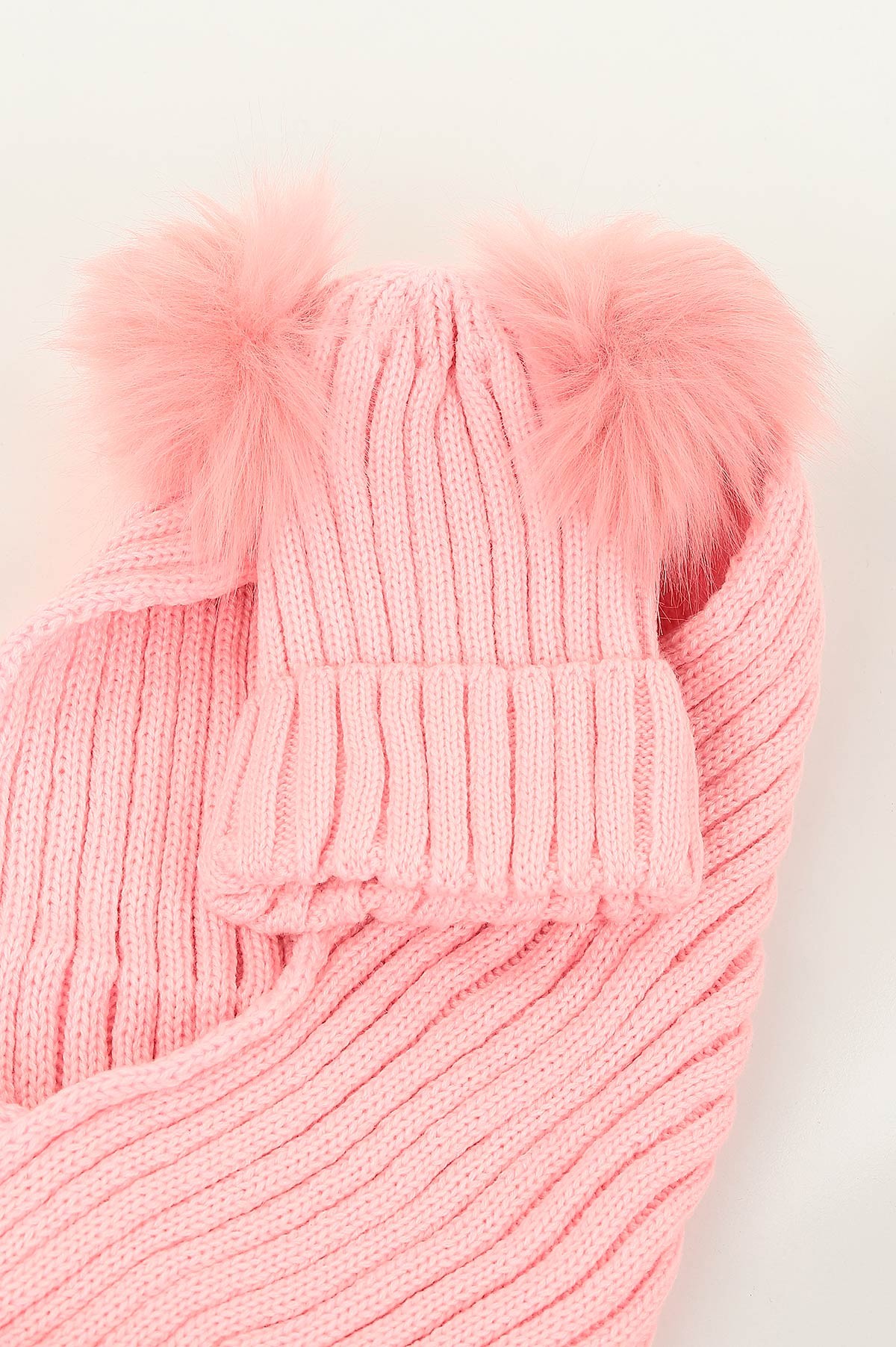 Pembe (Atkı: 115 cm Bere: 19 cm) Çift Ponpnlu Atkı Bere 144829