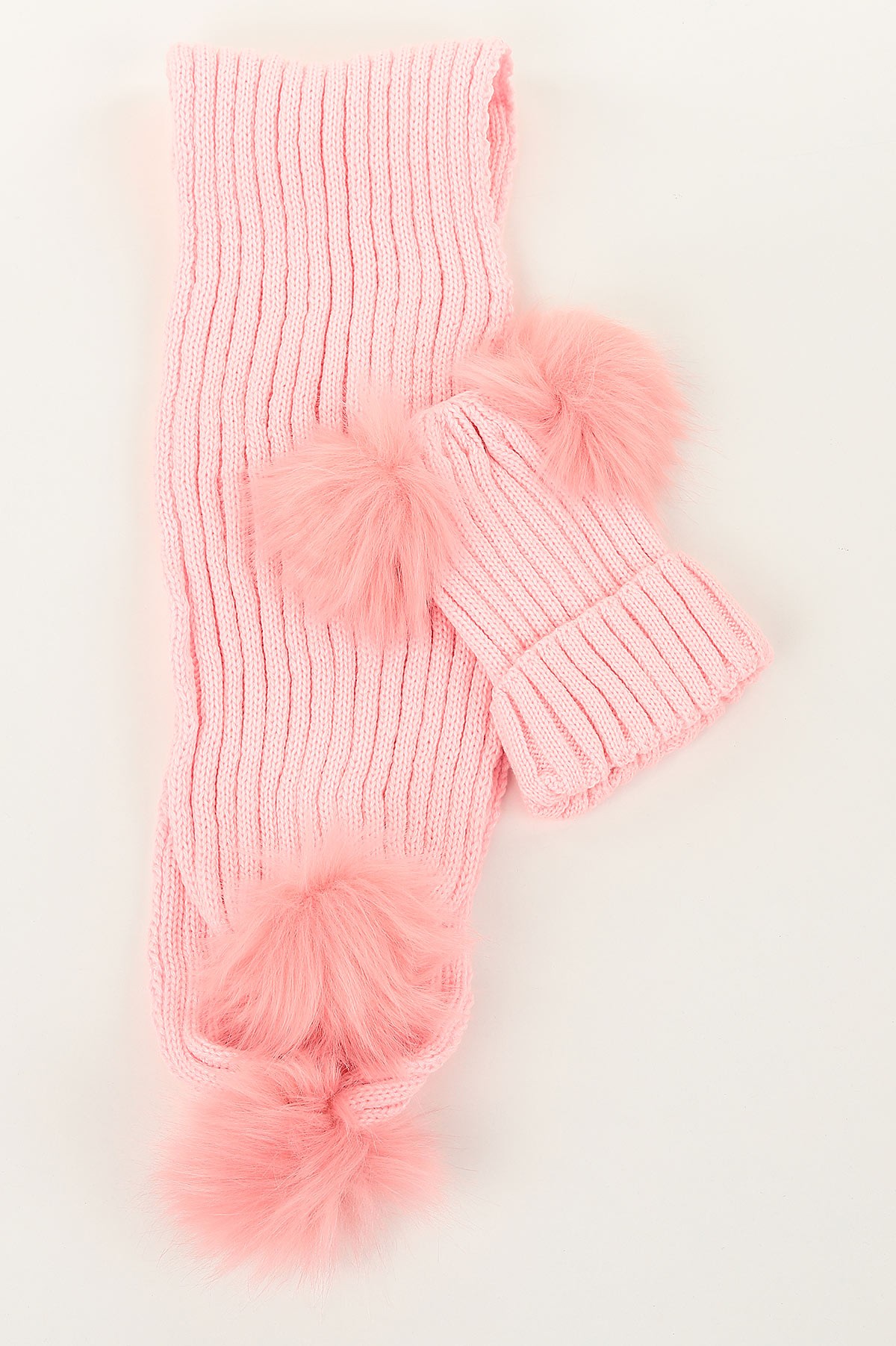 Pembe (Atkı: 115 cm Bere: 19 cm) Çift Ponpnlu Atkı Bere 144829