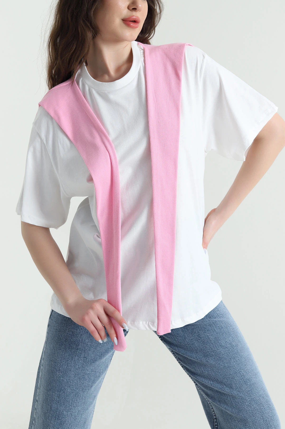 Pembe Atkı Detay Süprem Kadın Bluz 447253