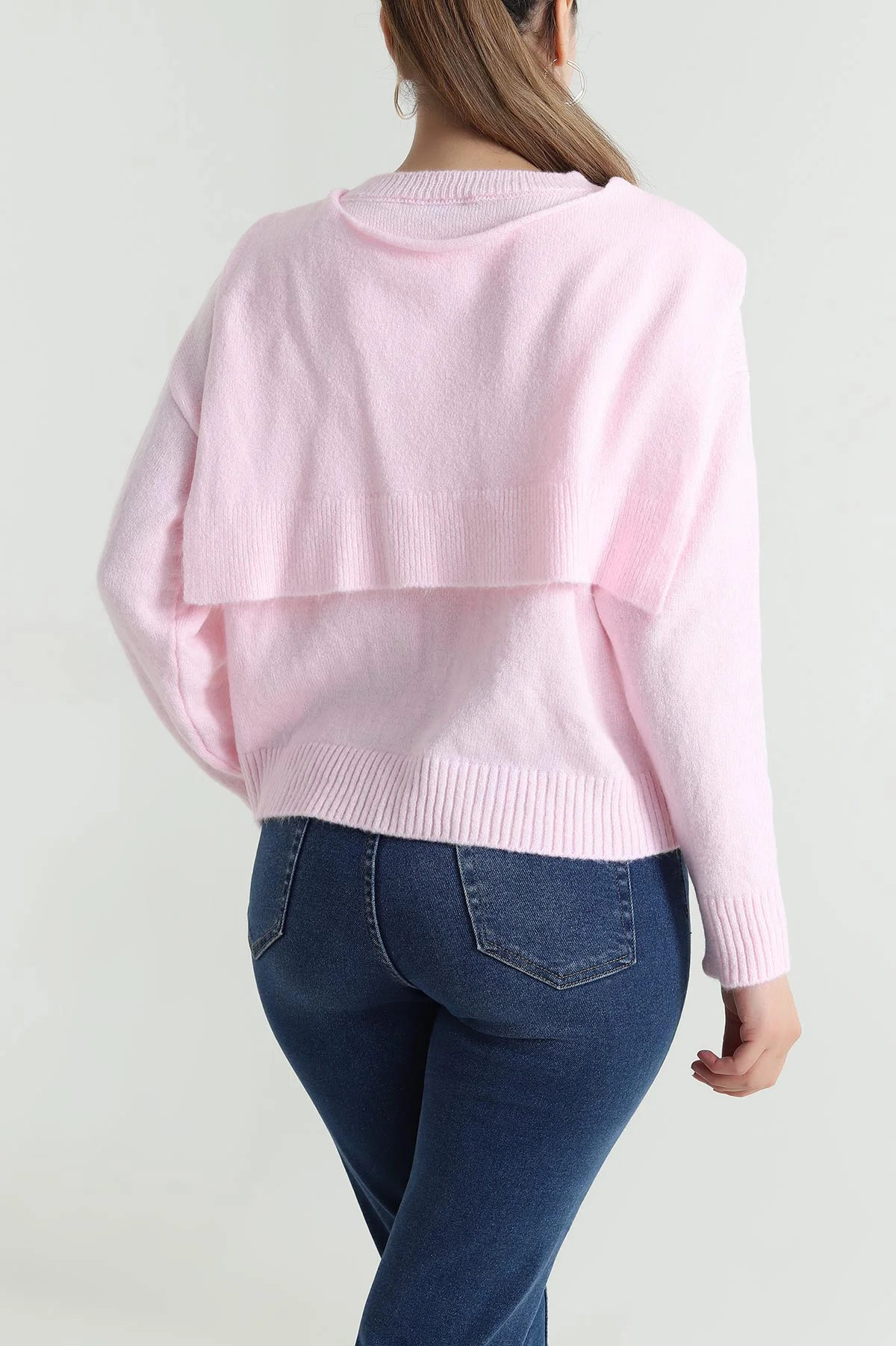 Pembe Atlıkılı Tasarım Kadın Triko Kazak 484600