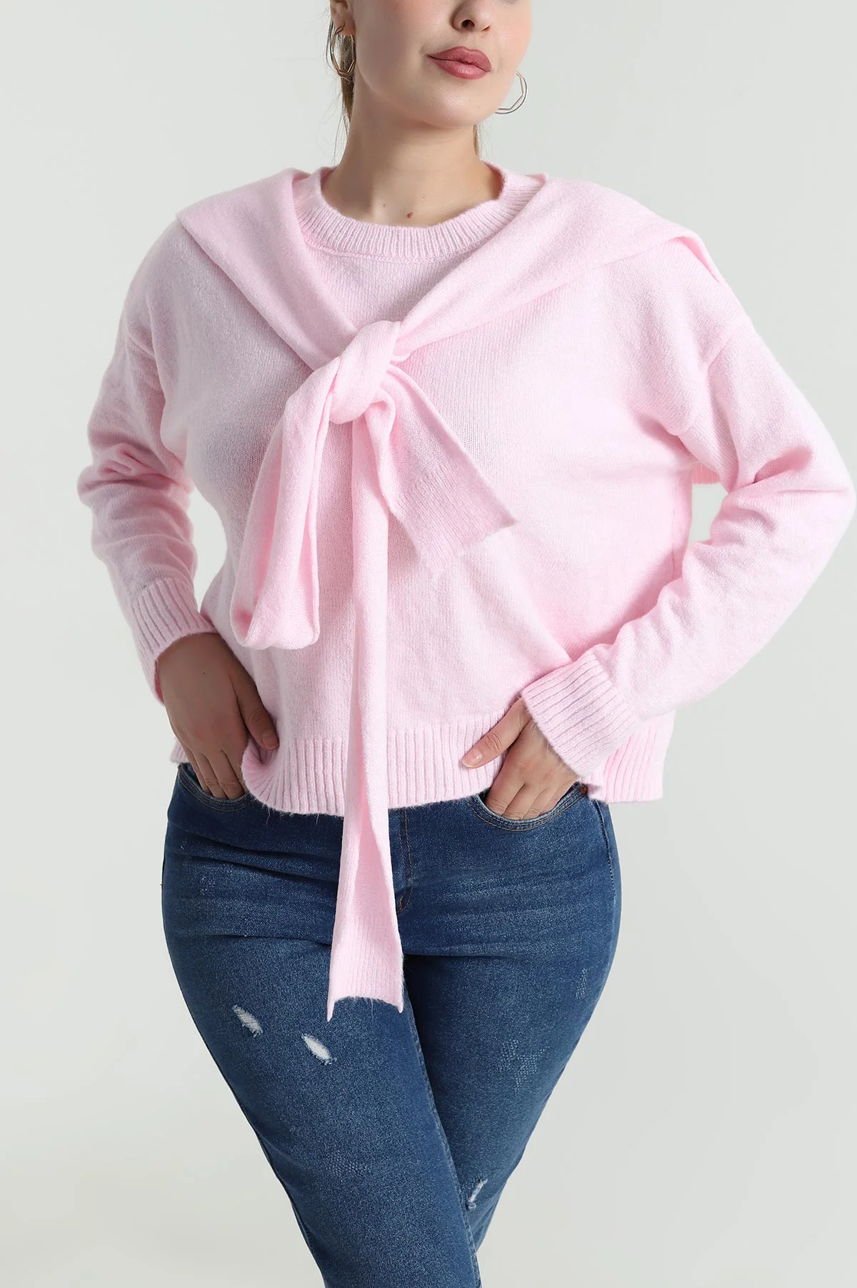 Pembe Atlıkılı Tasarım Kadın Triko Kazak 484600