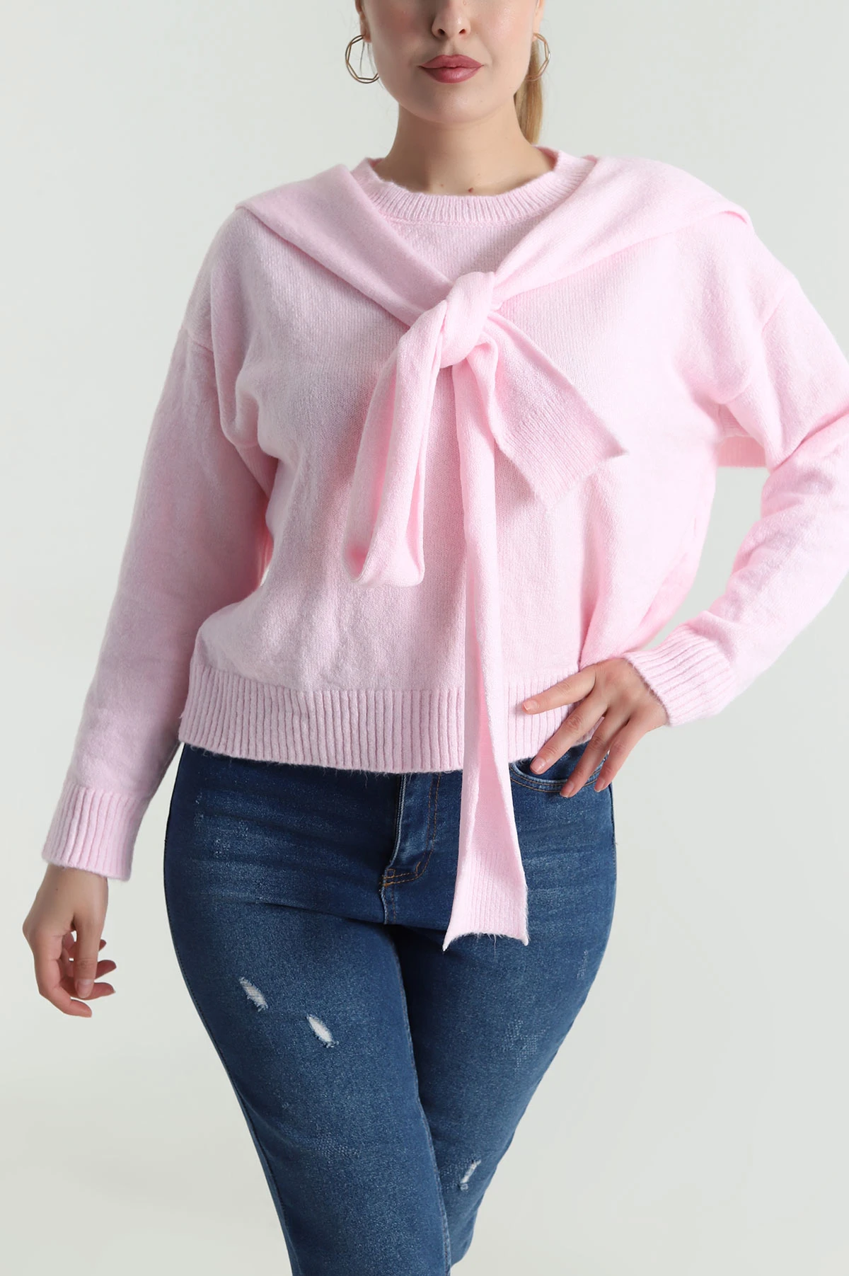 Pembe Atlıkılı Tasarım Kadın Triko Kazak 484600