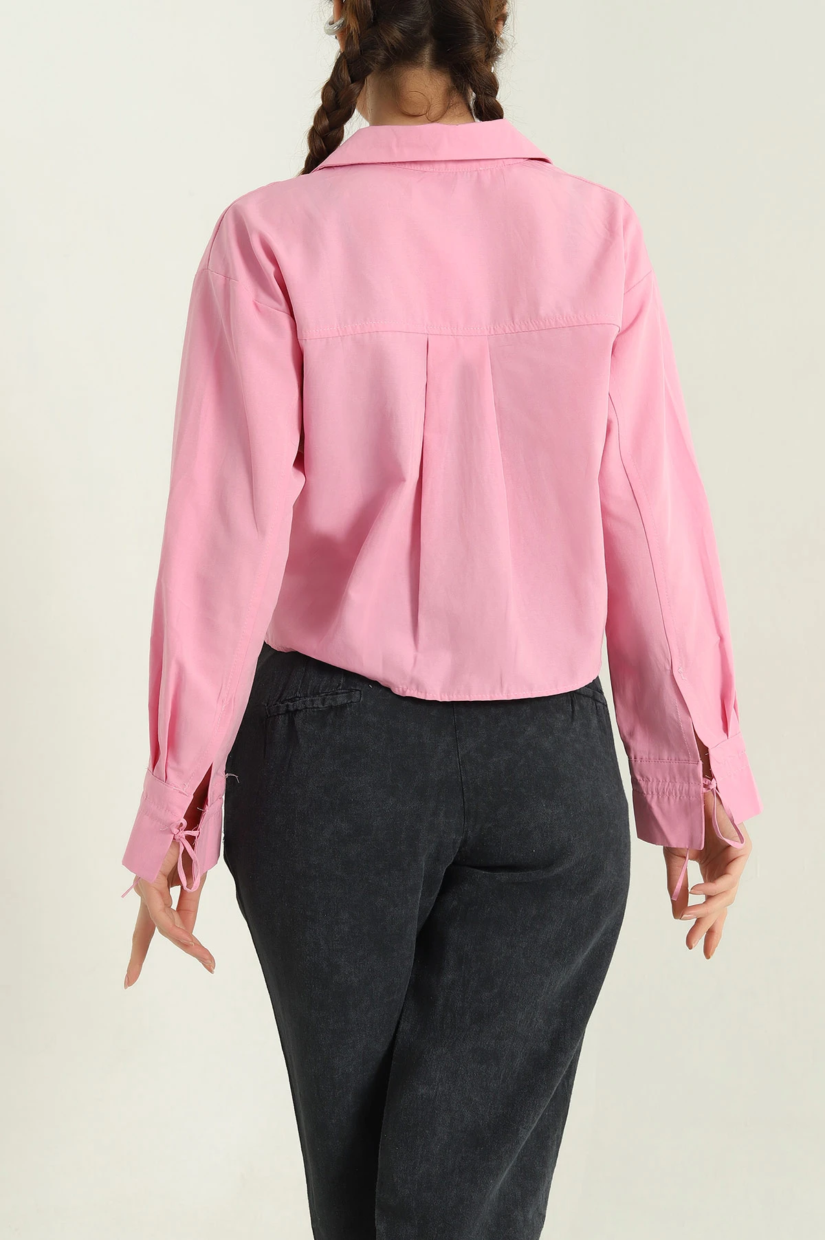 Pembe Bağlama Tasarımlı Poplin Bayan Gömlek 336839