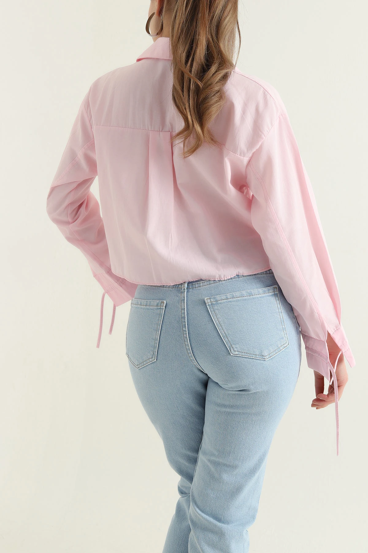 Pembe Bağlamalı Poplin Kadın Gömlek 432564