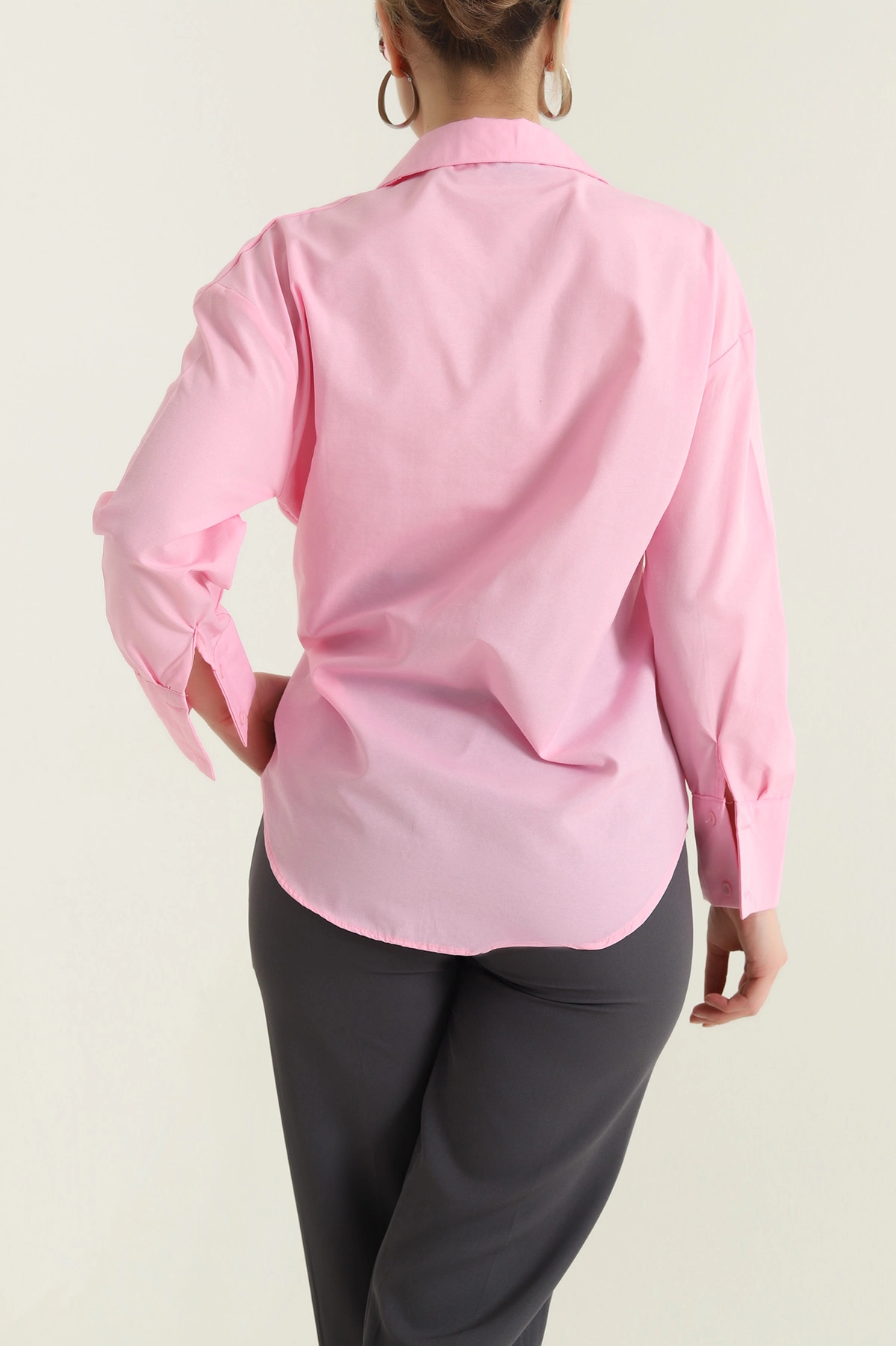 Pembe Bağlamalı Tasarım Poplin Kadın Gömlek 437155