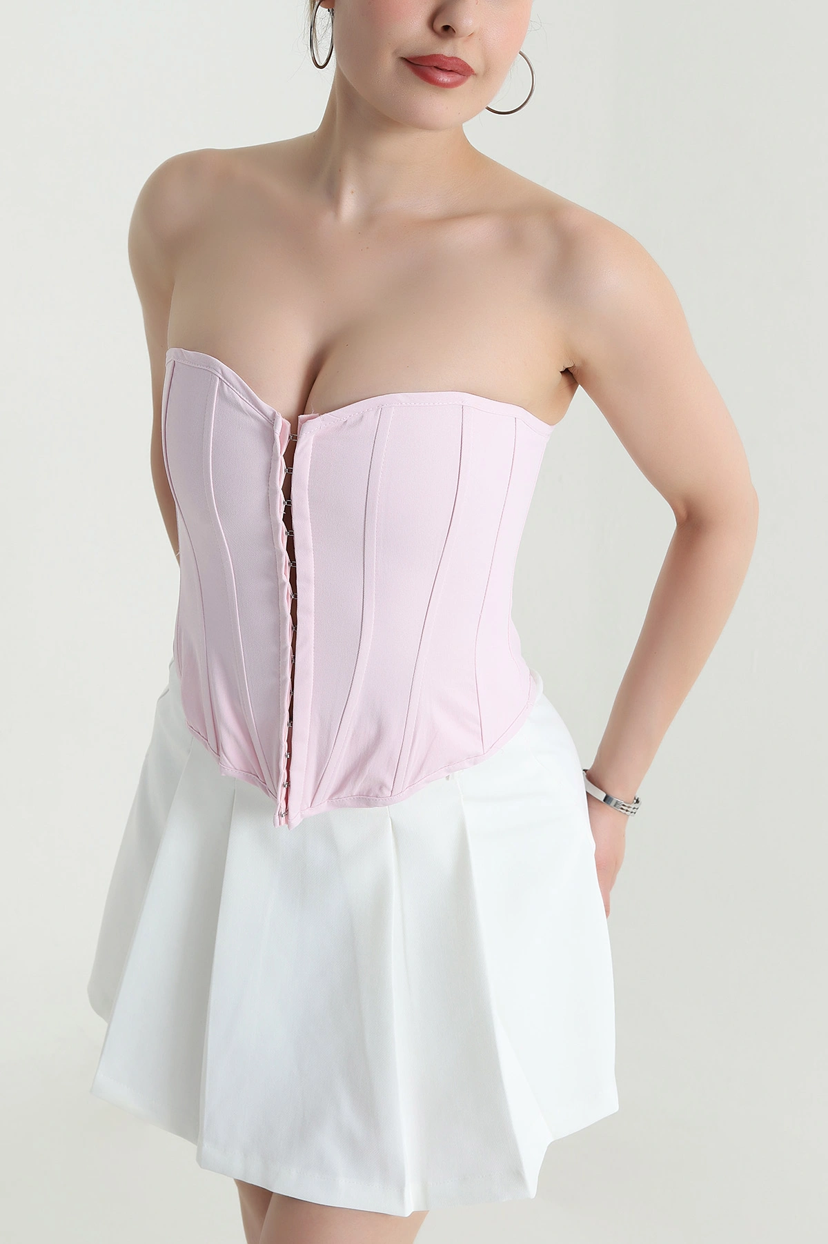 Pembe Balenli Gabardin Korse Büstiyer 471974