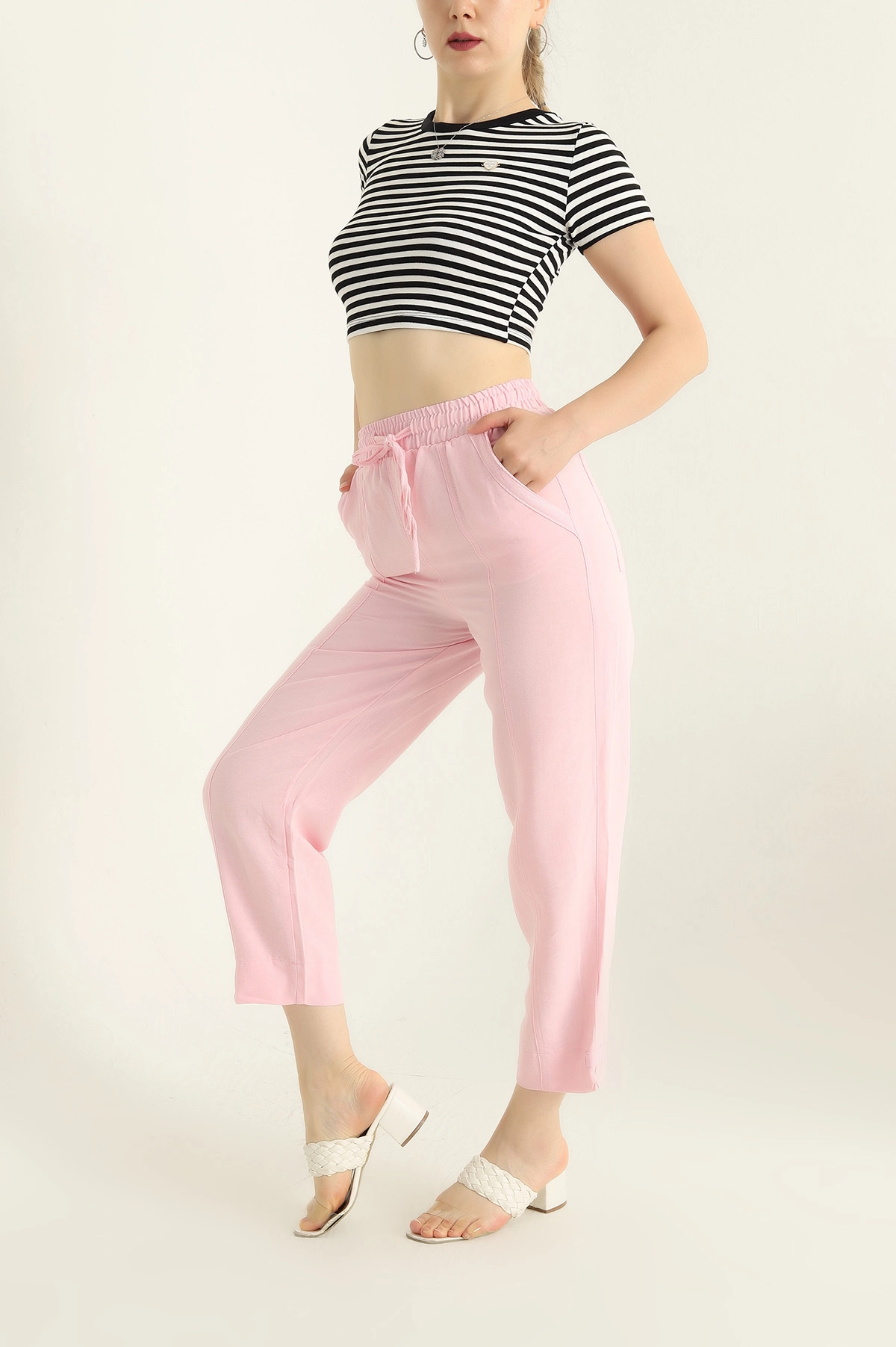 Pembe Balık Sırtı Detay Terni Pantolon 285846