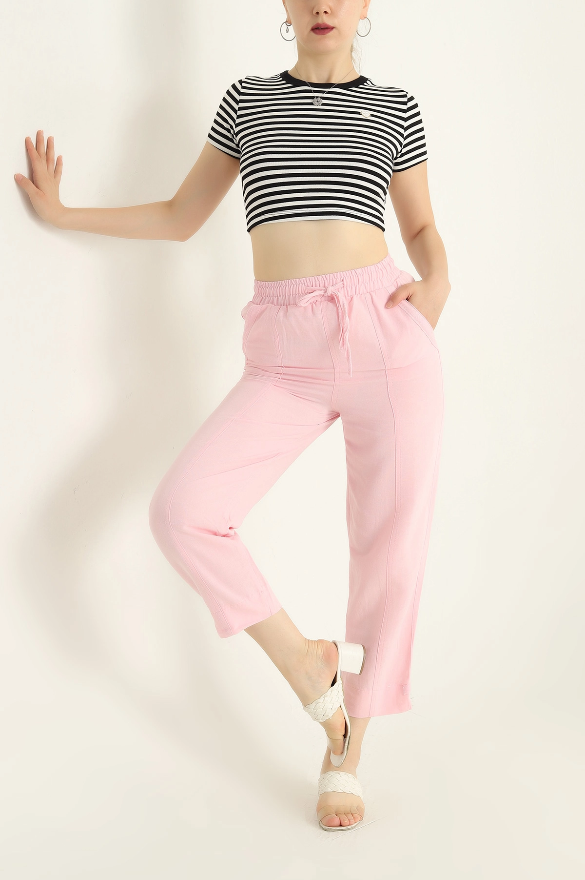 Pembe Balık Sırtı Detay Terni Pantolon 285846