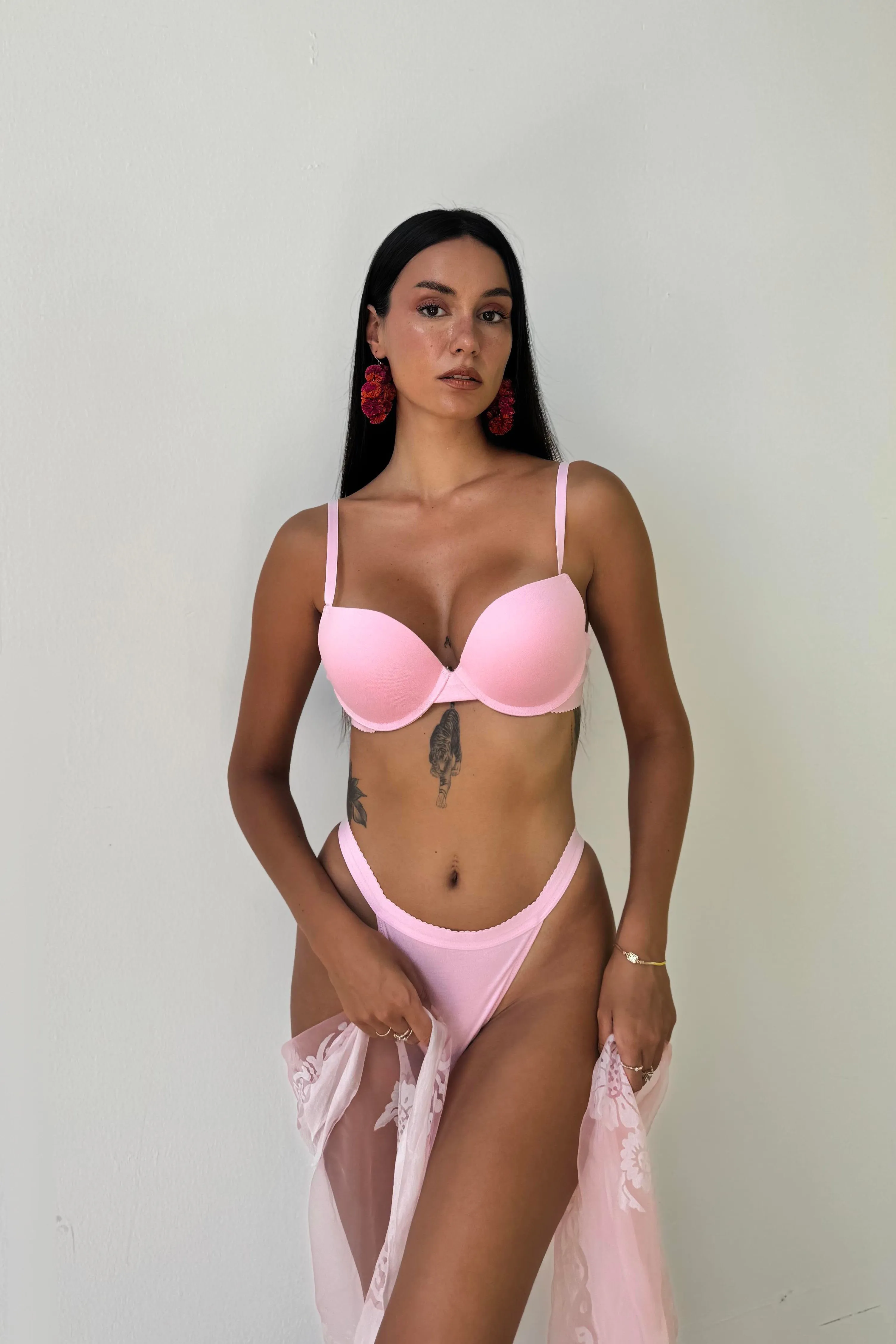 Pembe Bambu Spor Model Destekli Sütyen Takım 390194