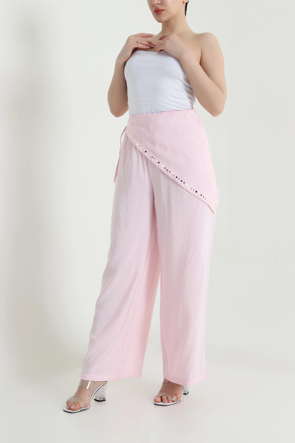 Pembe Bandana Detay Modal Kadın Pantolon 462612