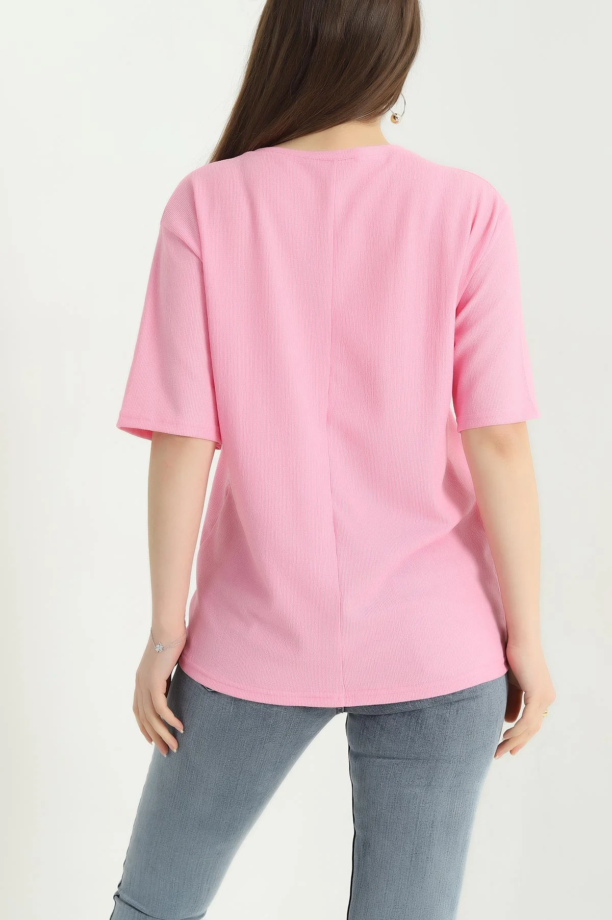 Pembe Basic Dokulu Bayan Tişört 337681