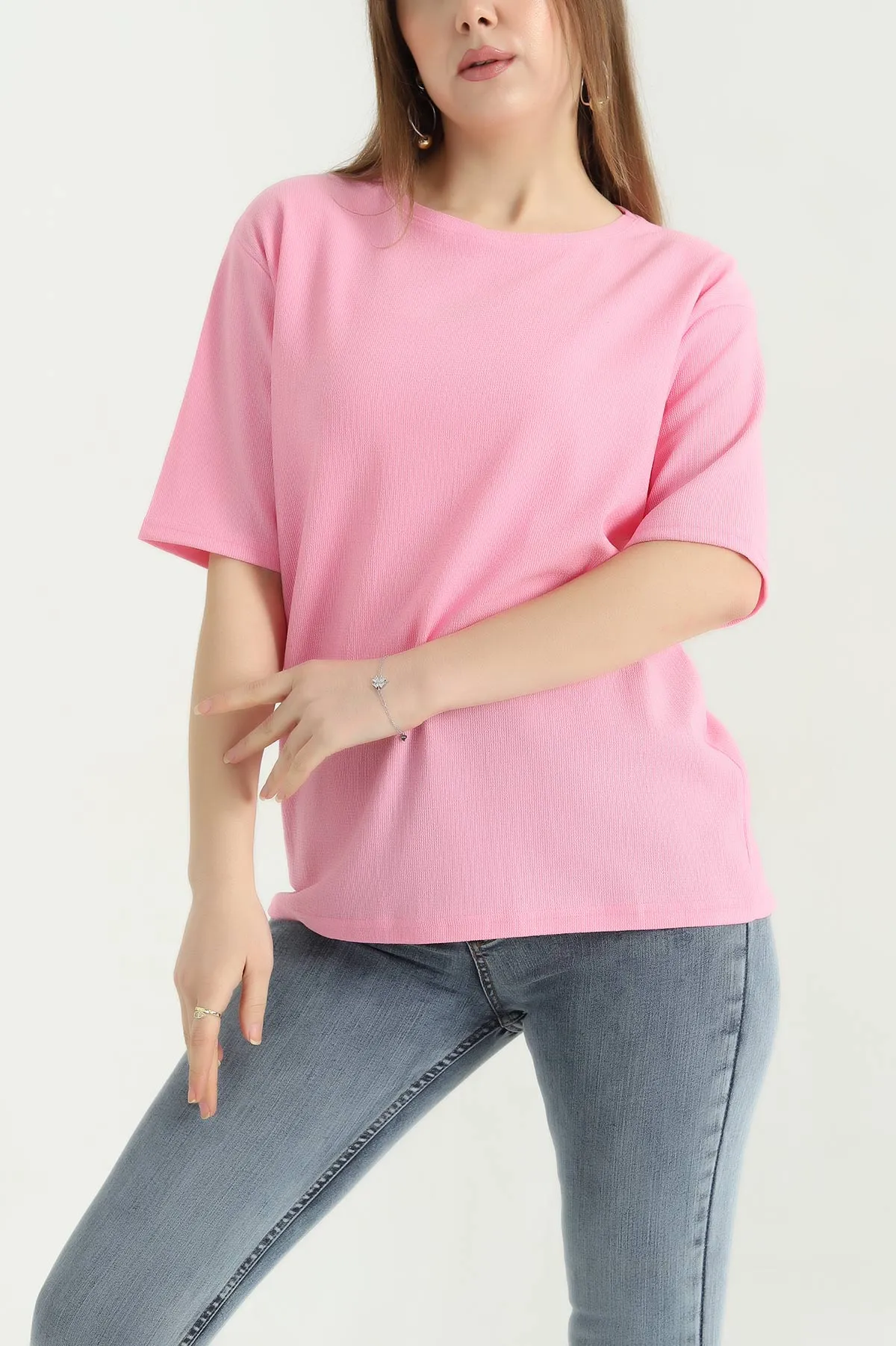 Pembe Basic Dokulu Bayan Tişört 337681