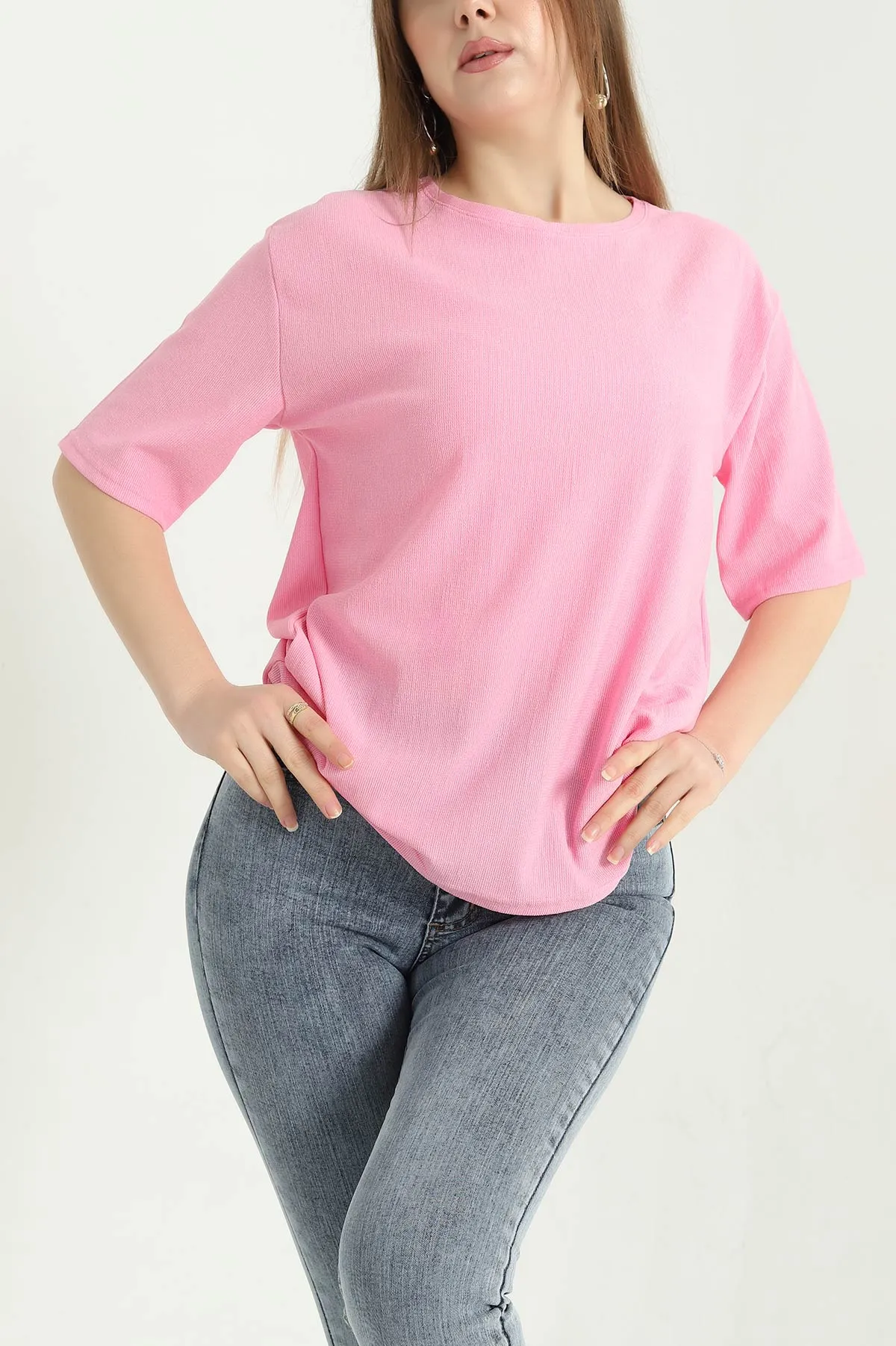 Pembe Basic Dokulu Bayan Tişört 337681