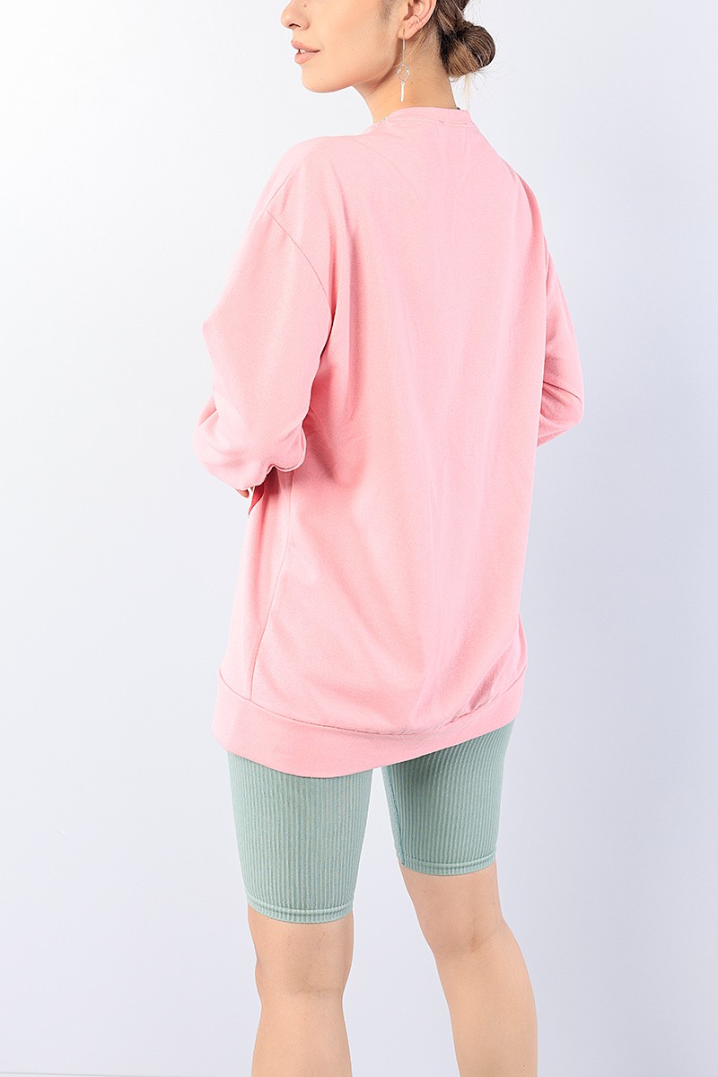 Pembe Baskılı Bayan Sweat Tunik 75647