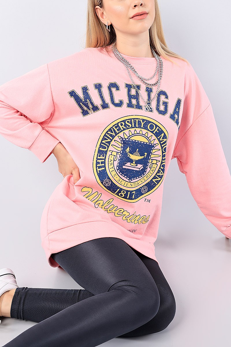 Pembe Baskılı Bayan Sweat Tunik 75656