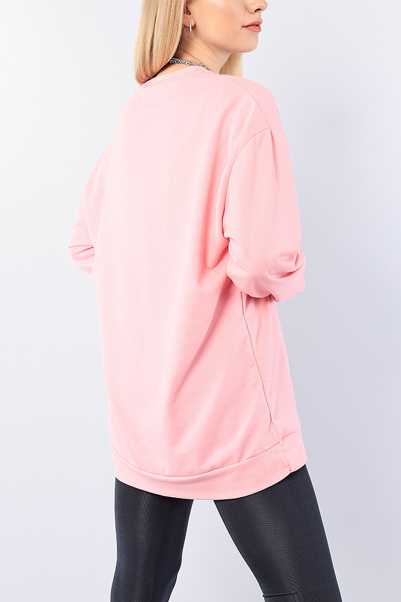 Pembe Baskılı Bayan Sweat Tunik 75656