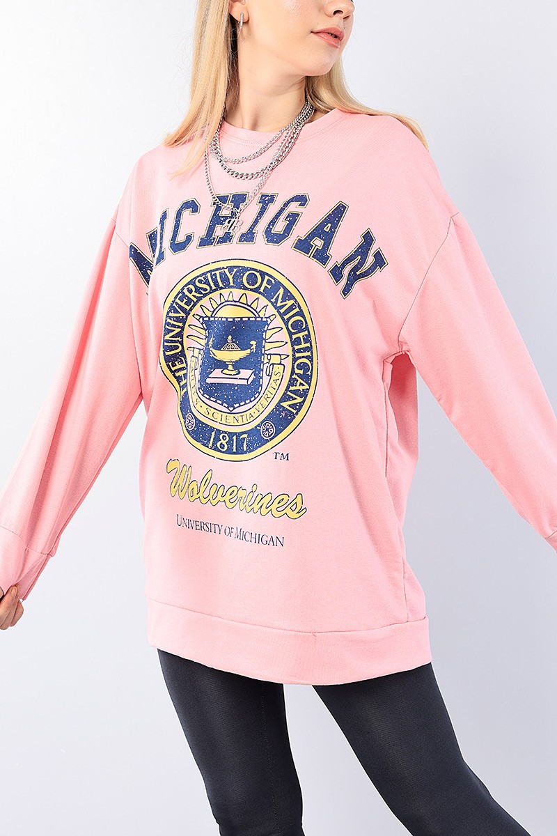 Pembe Baskılı Bayan Sweat Tunik 75656