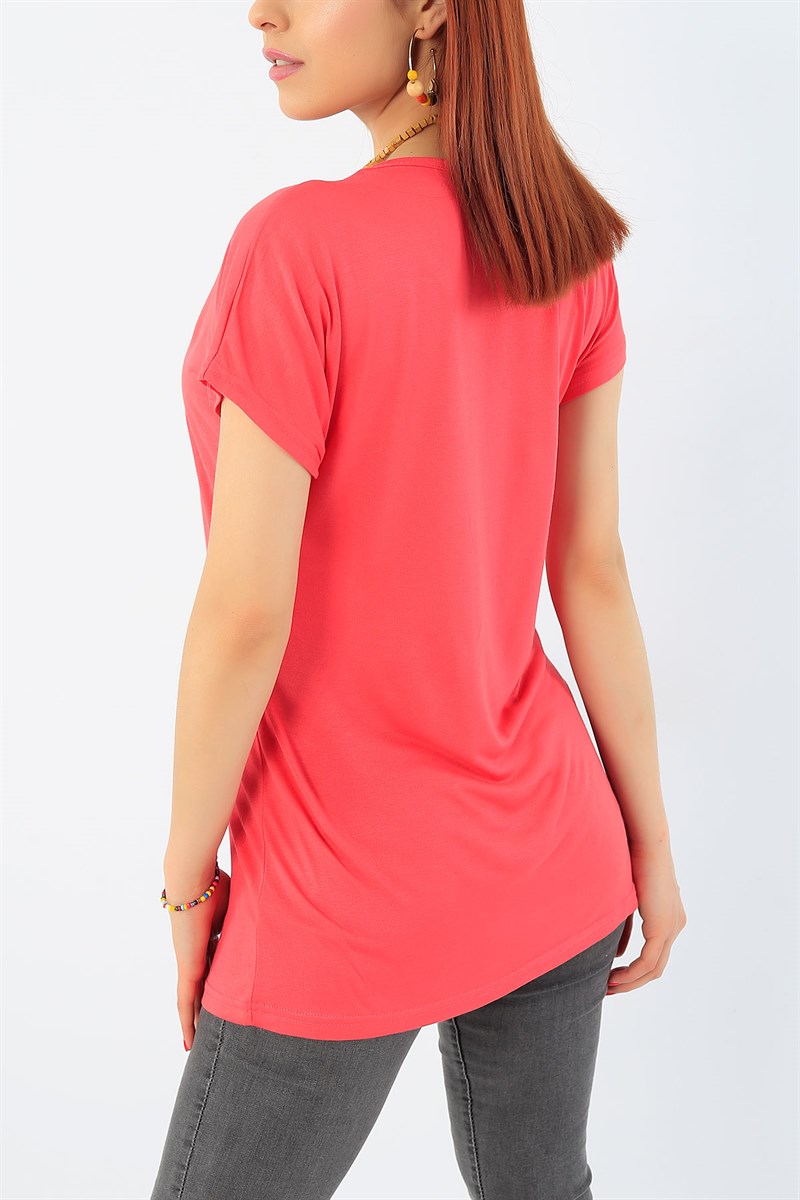 Pembe Baskılı Bayan Tişört 32226