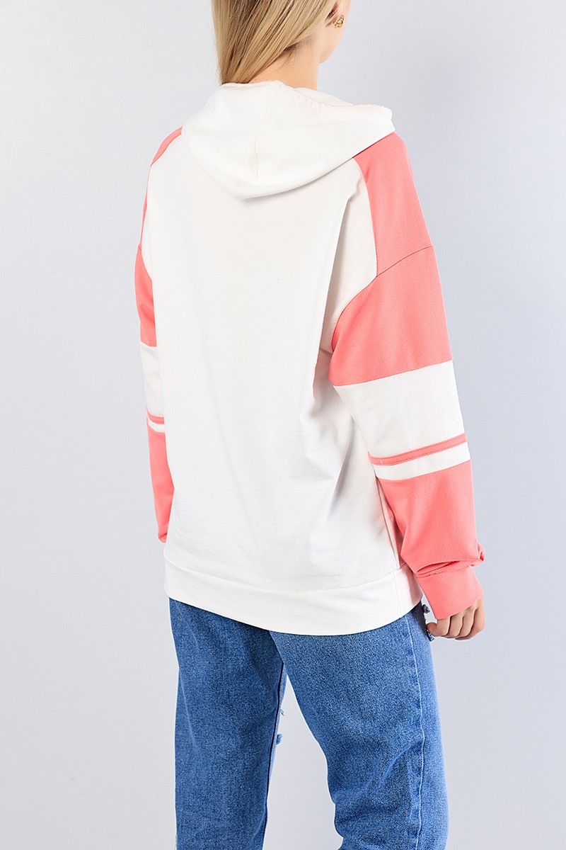 Pembe Baskılı Kapüşonlu Sweat Tunik 81218