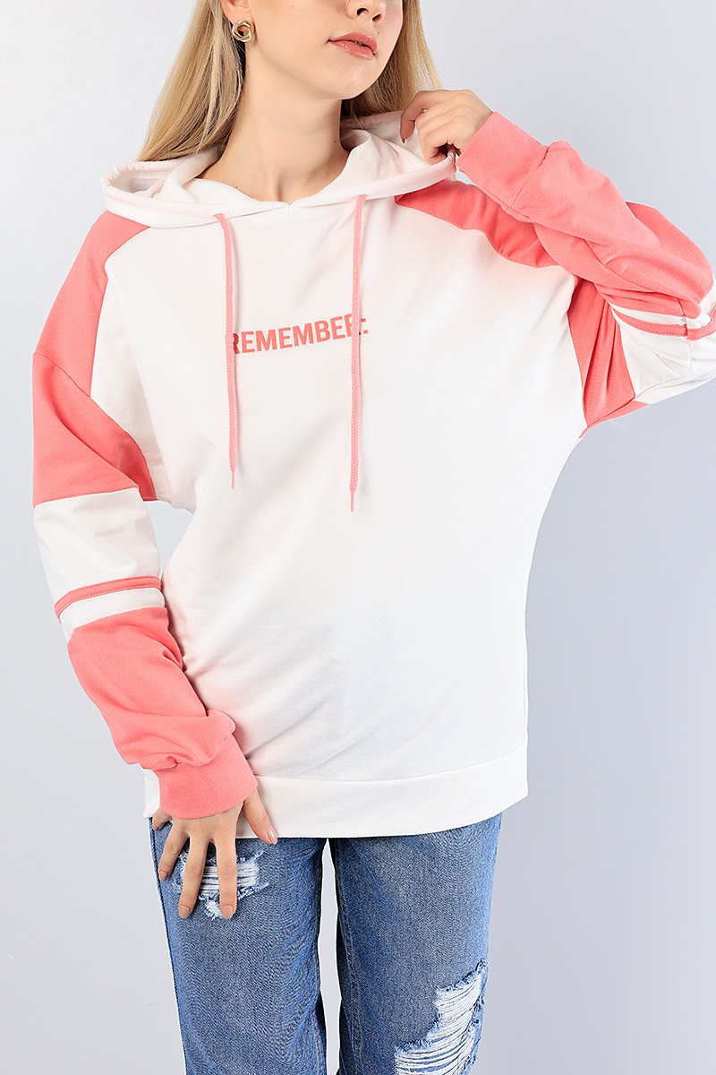 Pembe Baskılı Kapüşonlu Sweat Tunik 81218