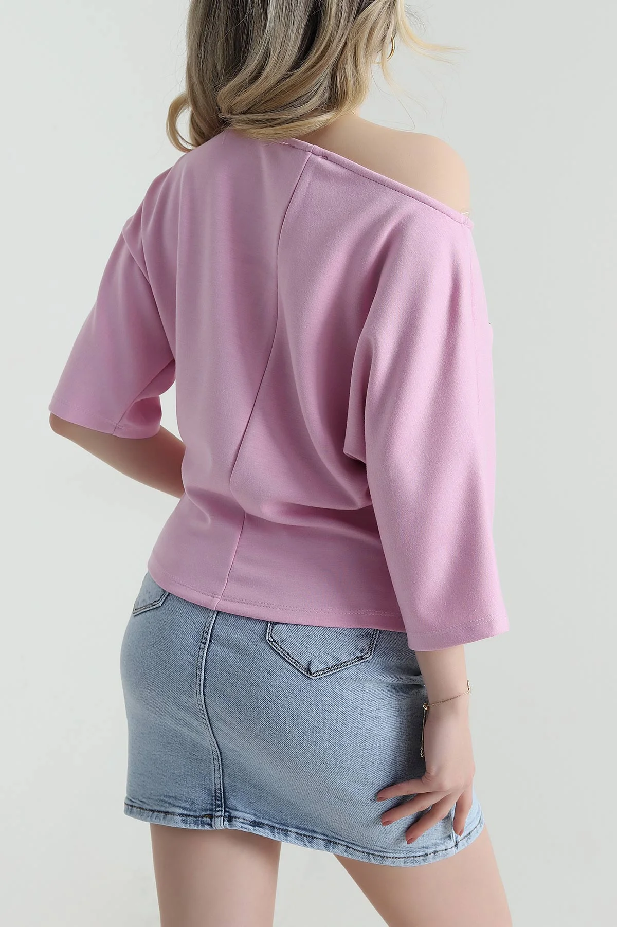 Pembe Baskılı Kayık Yaka Oysho Kadın Tişört 458506