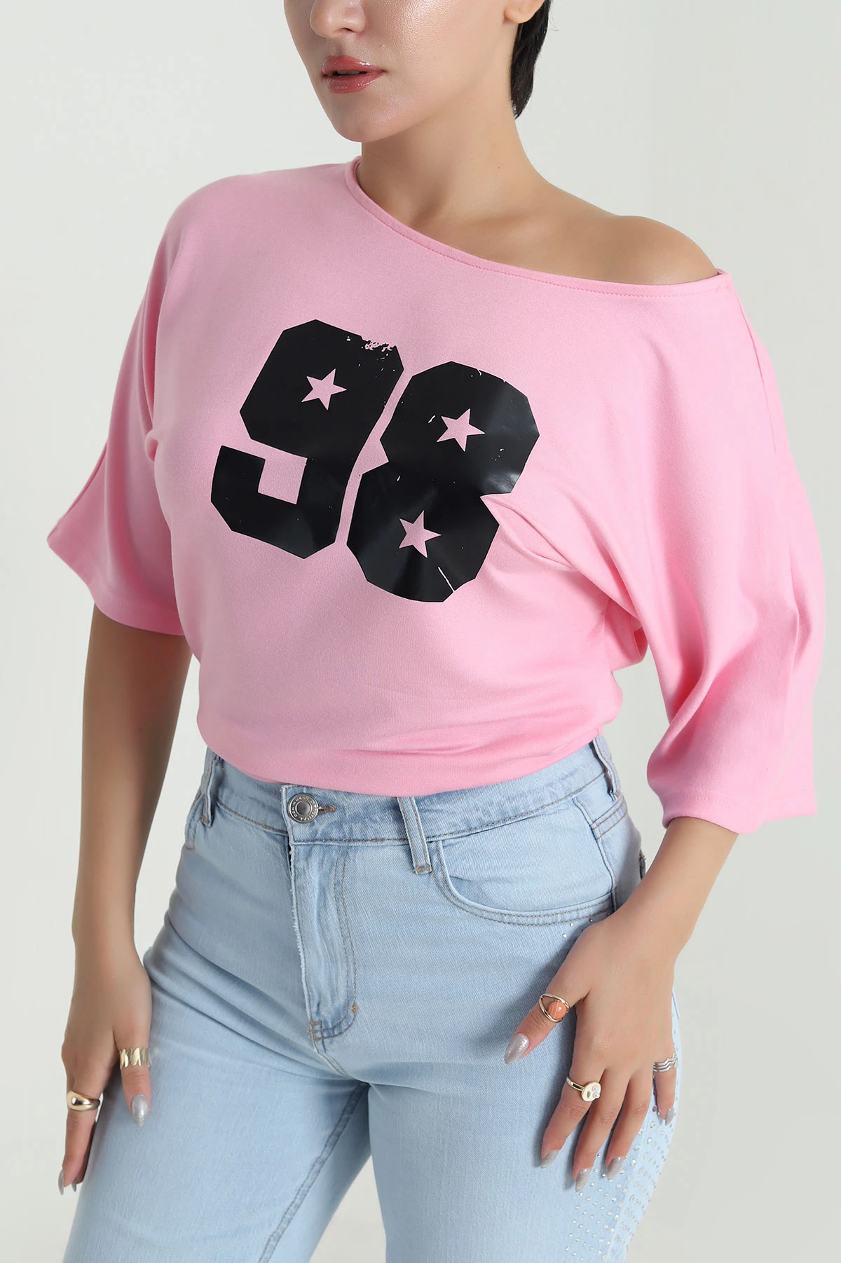 Pembe Baskılı Kristal Kadın Bluz 482072