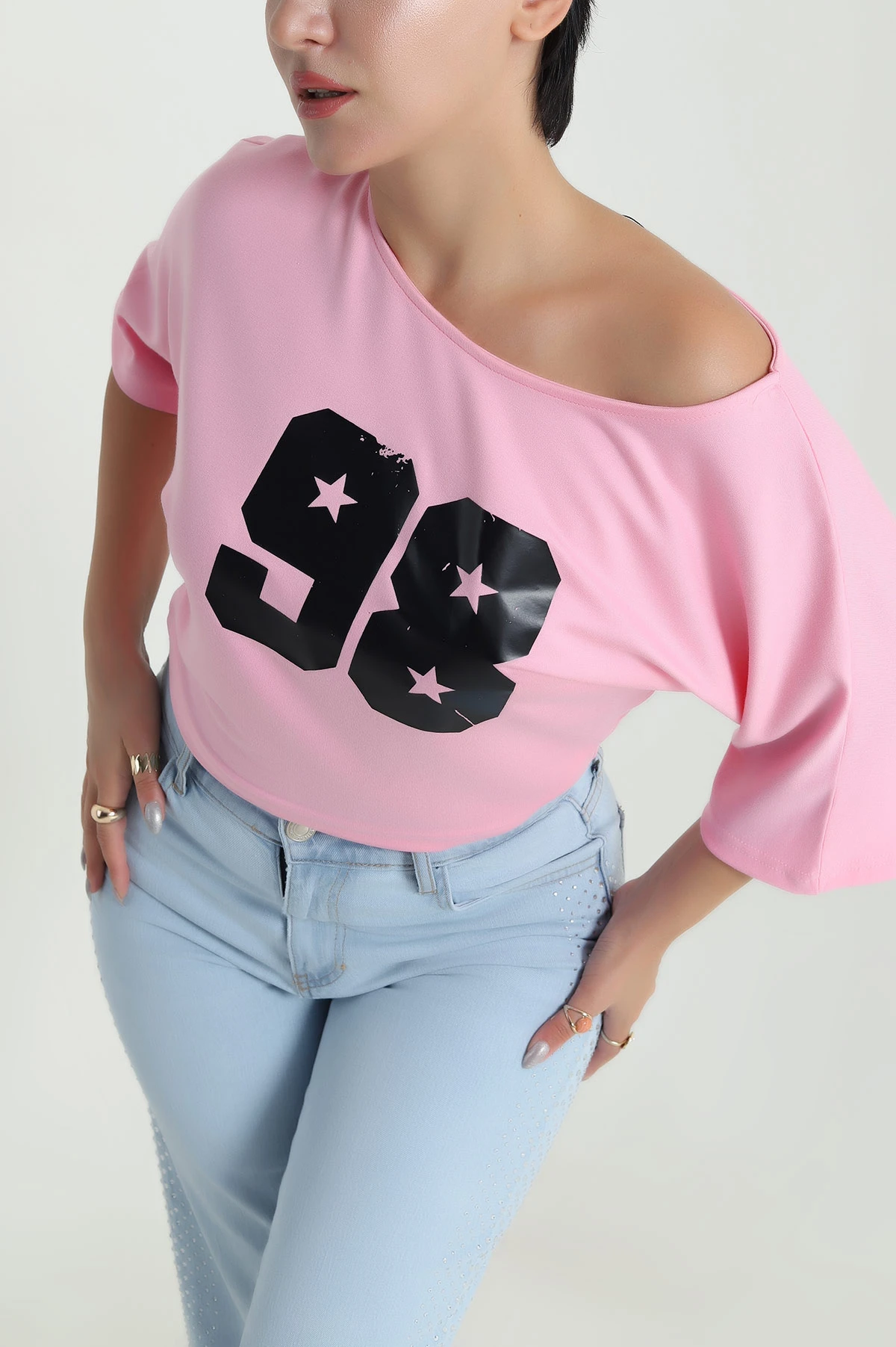 Pembe Baskılı Kristal Kadın Bluz 482072