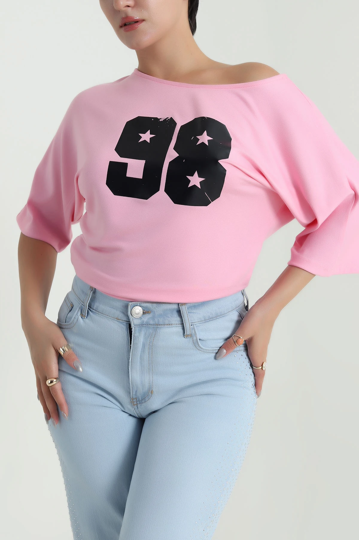 Pembe Baskılı Kristal Kadın Bluz 482072
