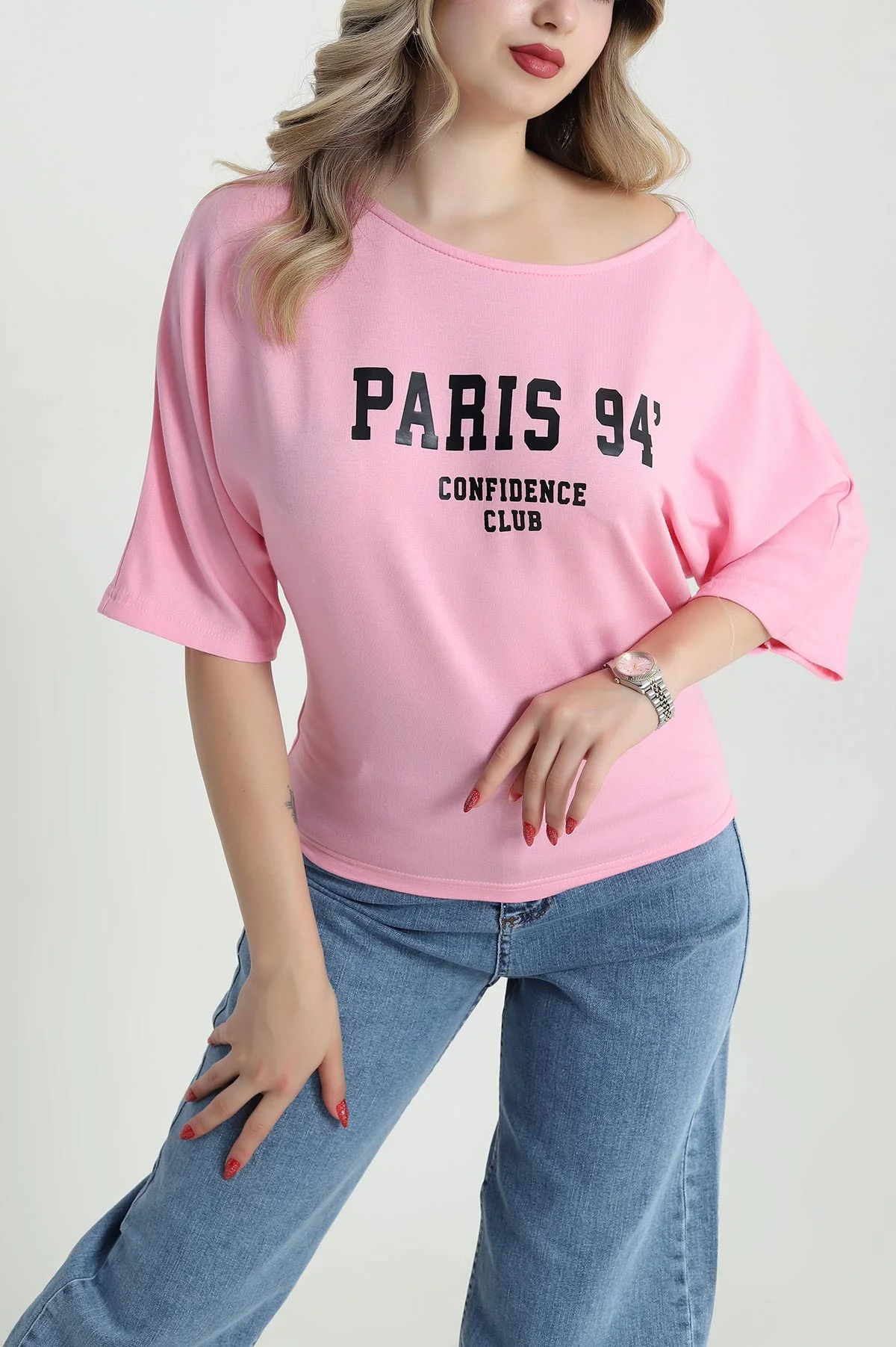 Pembe Baskılı Kristal Kadın Bluz 482092