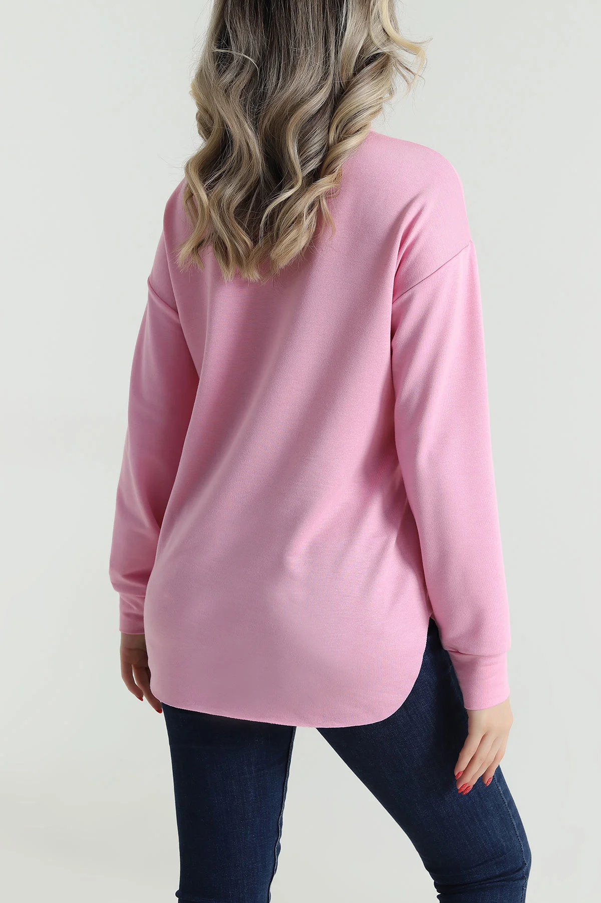 Pembe Baskılı Kristal Kadın Sweat Tunik 485133