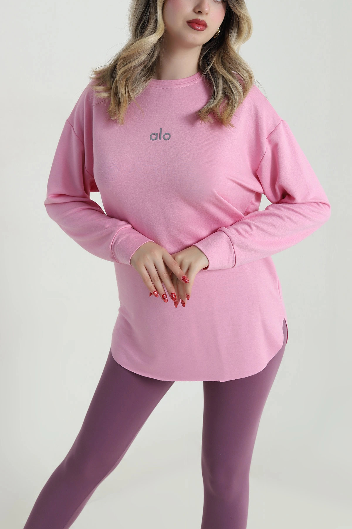 Pembe Baskılı Kristal Kadın Sweat Tunik 485140